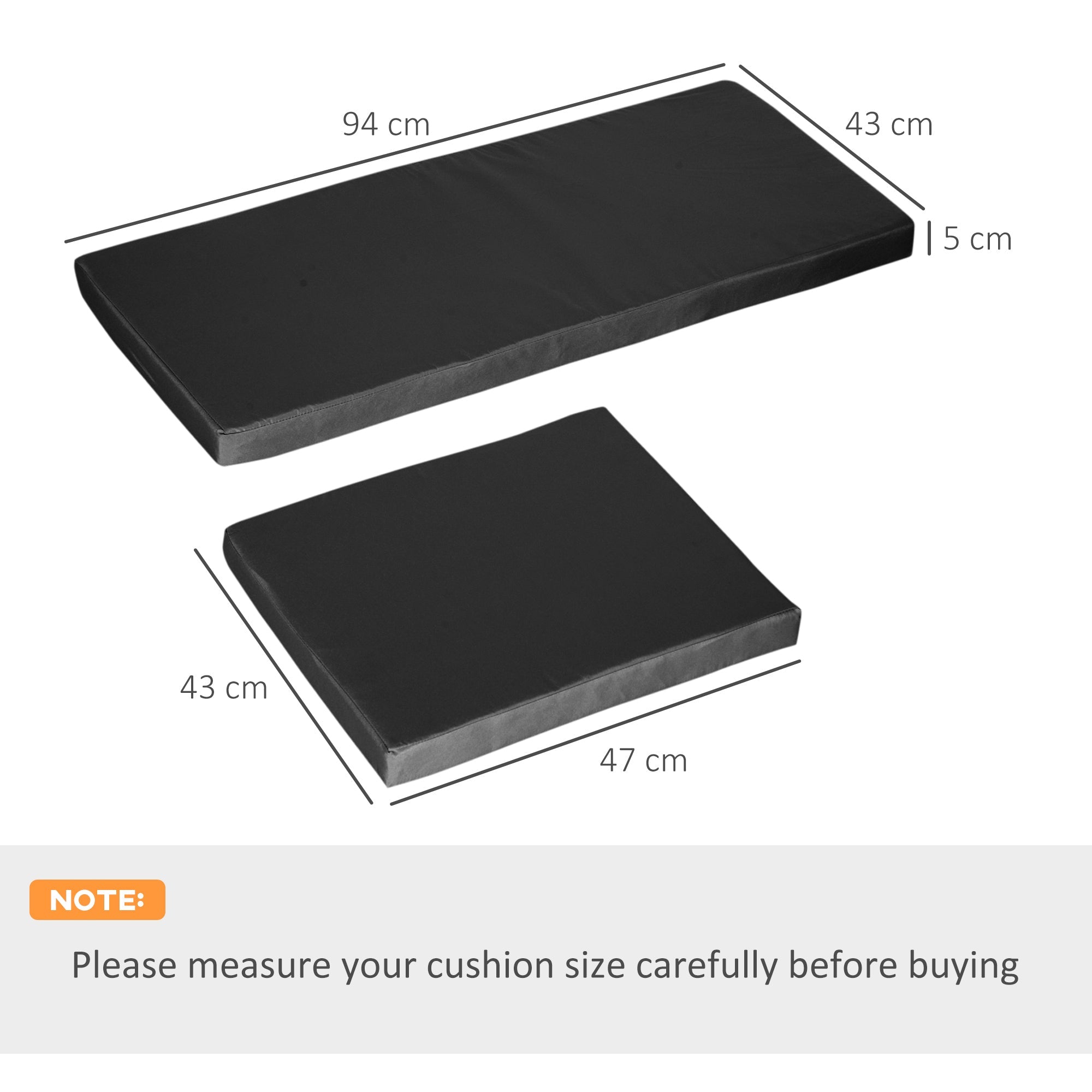 Outsunny Outdoor Seat Cushion Pads for Rattan Furniture, 3 PCs Garden Furniture Cushions, Black