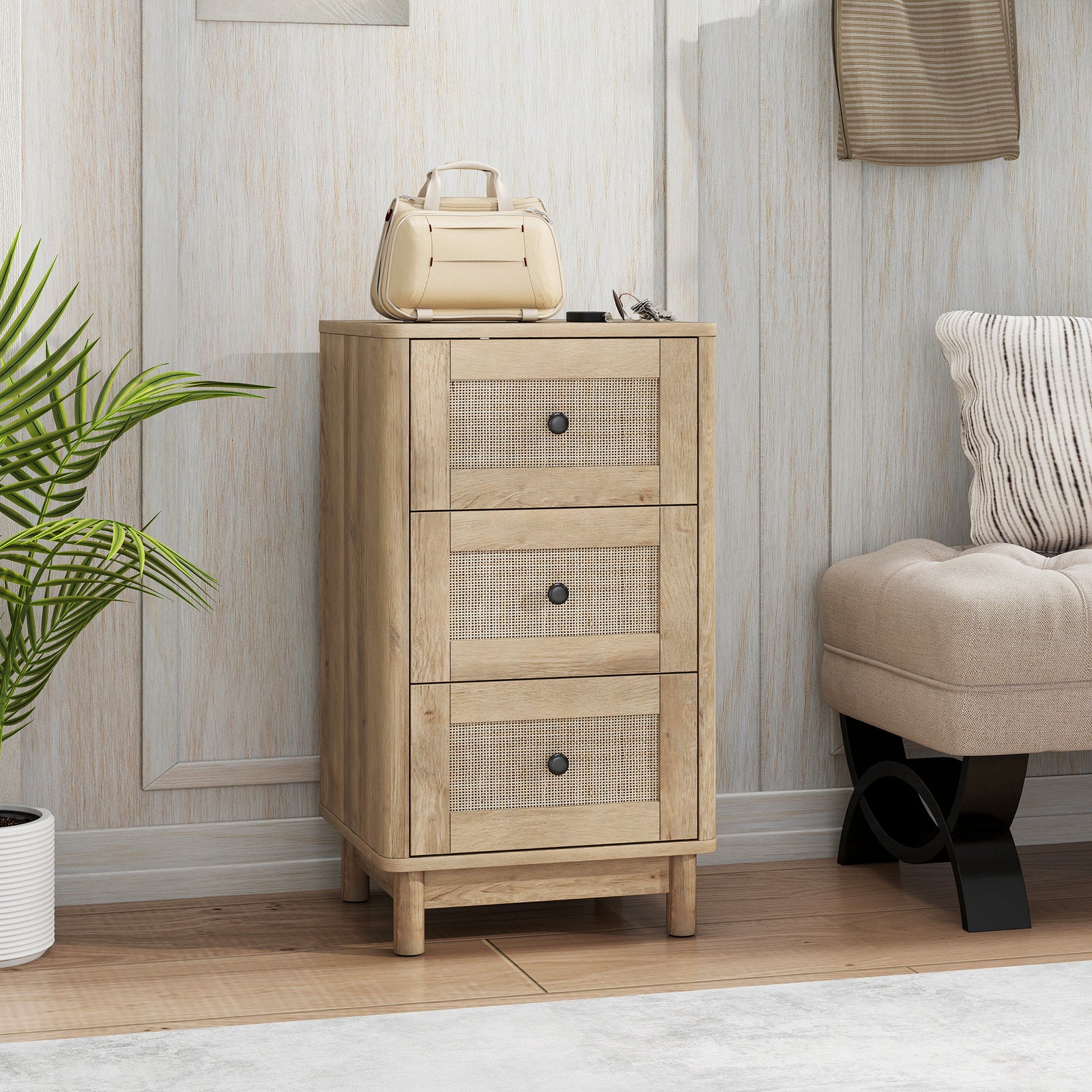 HOMCOM 40 cm Drawer Chest of Drawers with 3 Drawer - Oak