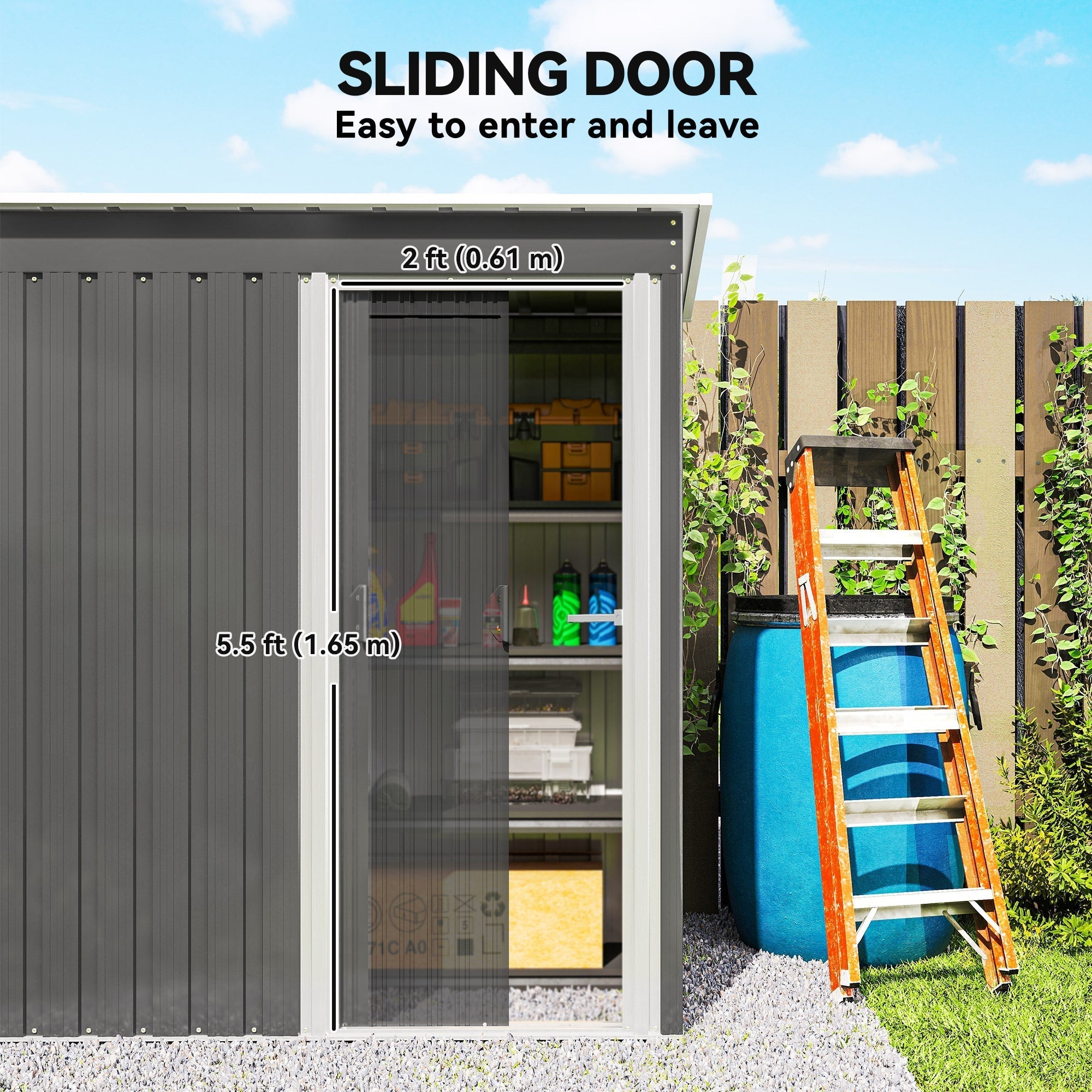 Outsunny 5x3 Storage Shed with Sliding Door and Sloped Roof for Garden, Light Grey