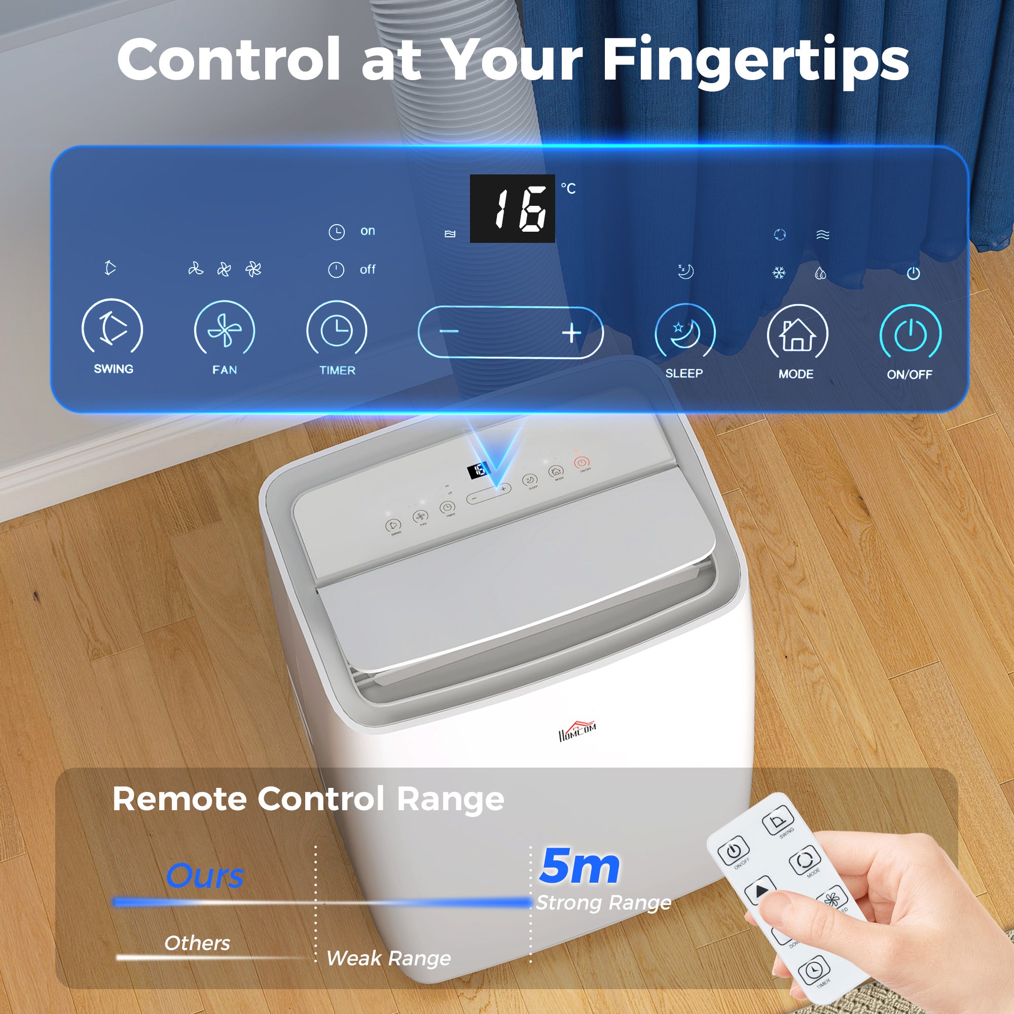 HOMCOM Portable Air Conditioner 12000 BTU, 4-in-1 Air Conditioning Unit, Dehumidifier, Cooling, Fan, Sleep Mode with 3 Speeds, Remote Control, LED Display, 24H Timer, Window Kit, Children Lock, 35m√Ç¬≤