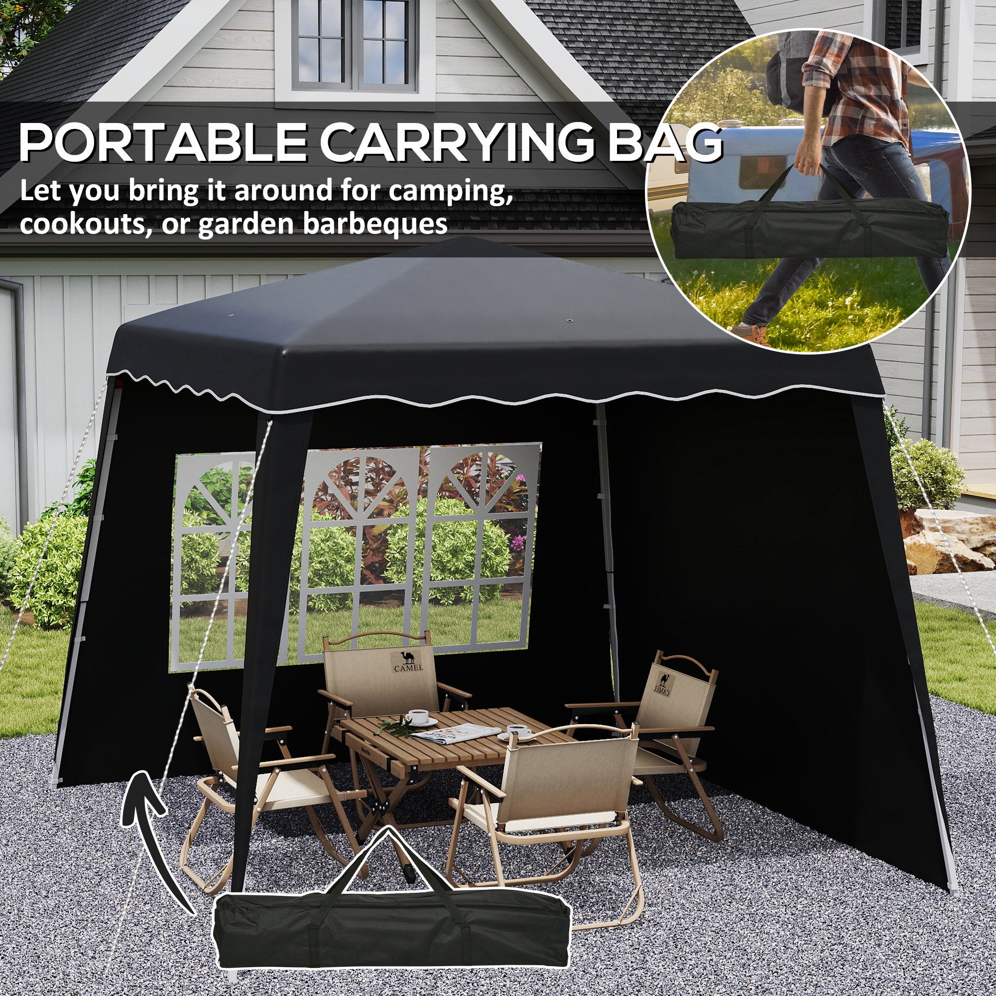Outsunny 2.4 x 2.4m Two Wall Pop Up Gazebo - Black