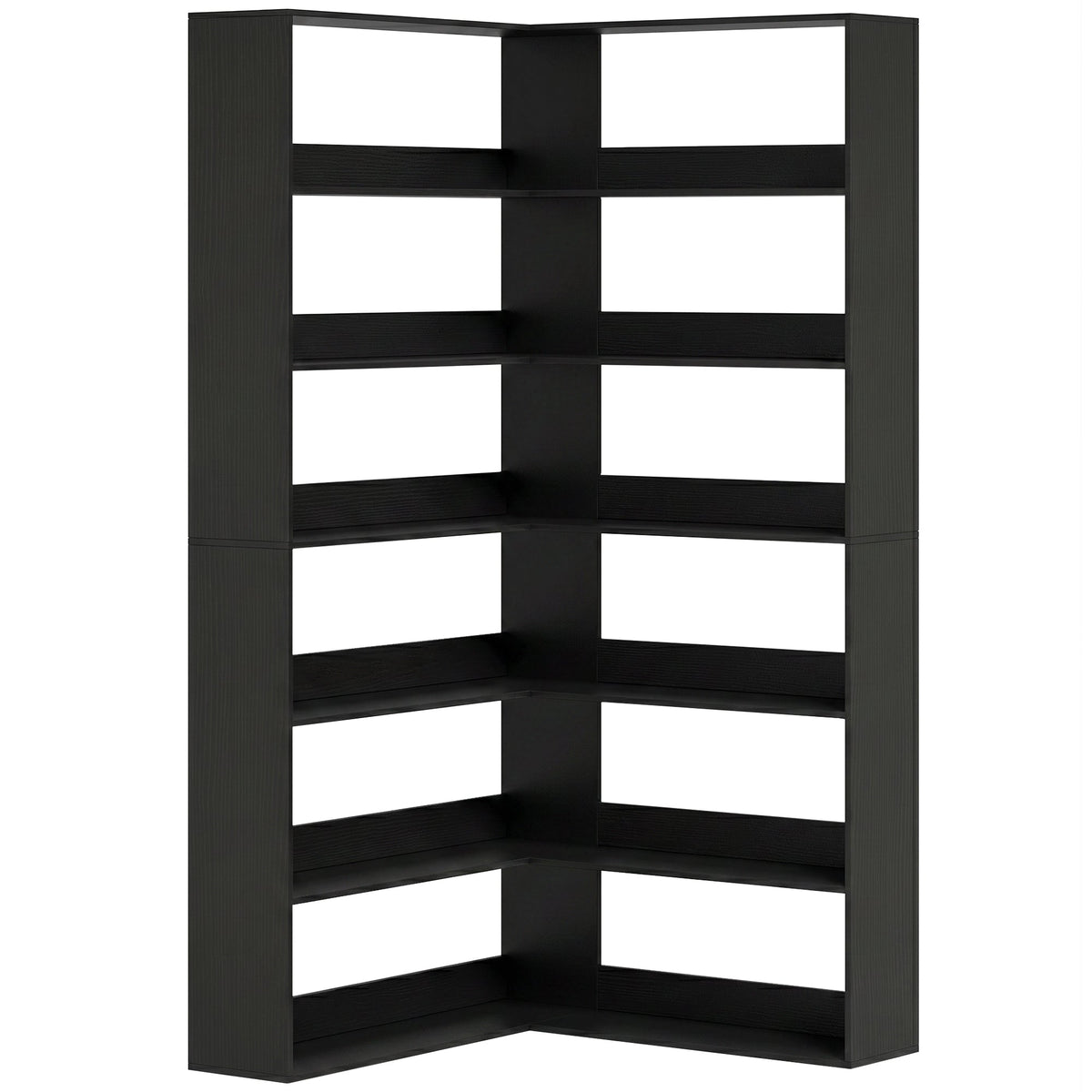 HOMCOM 7 Tiers Bookshelf, L-Shaped Corner Bookcase with Anti-Slip Rear Guard, Black Wood Effect