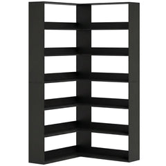HOMCOM 7 Tiers Bookshelf, L-Shaped Corner Bookcase with Anti-Slip Rear Guard, Black Wood Effect