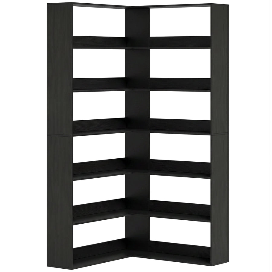 HOMCOM 7 Tiers Bookshelf, L-Shaped Corner Bookcase with Anti-Slip Rear Guard, Black Wood Effect