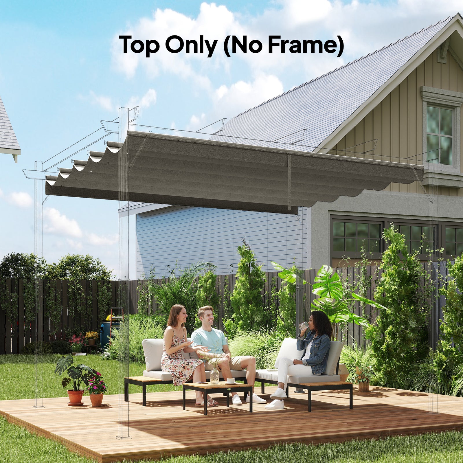 Outsunny Retractable Pergola Cover, 2.55 x 2.5 m Replacement Canopy Fabric for 3 x 3 m Frame, Roof Top Only, Light Grey
