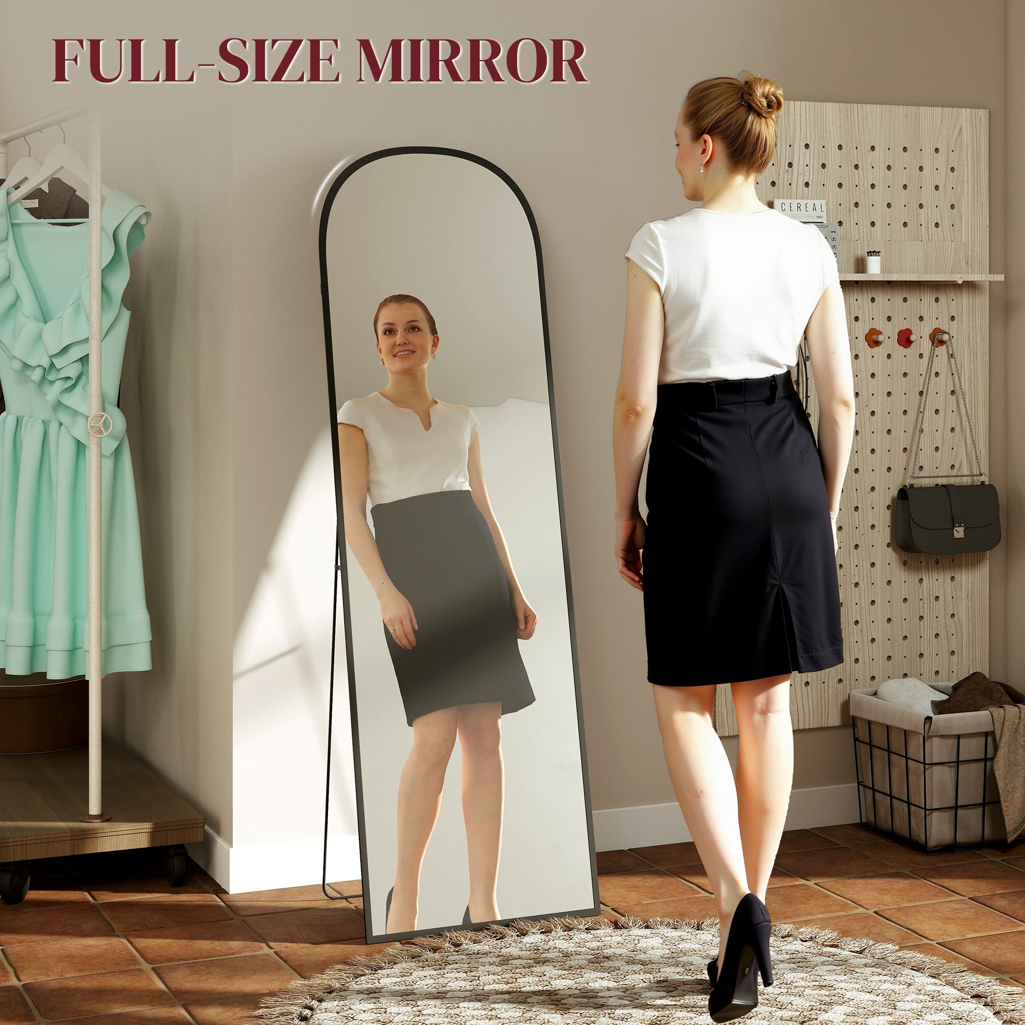 HOMCOM 165cm Aluminium Frame Standing Mirror - Black