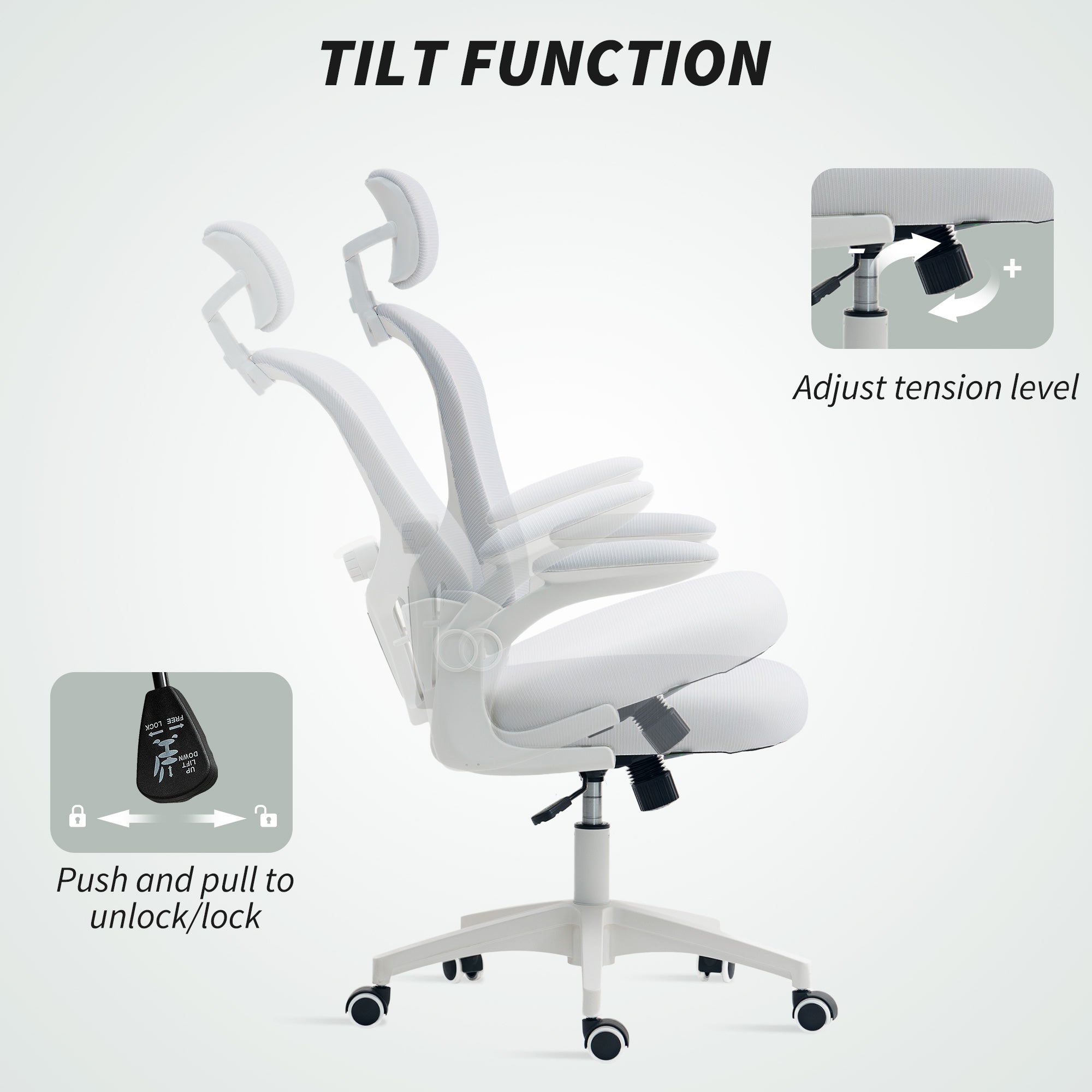 Vinsetto Multi-Adjustable Office Chair, with Lumbar Support, Headrest and Mesh Back - White