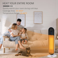 HOMCOM Ceramic Space Heater, Indoor Tower Heater with 2 Heat, Oscillation, Remote Control, Timer, Tip-Over & Overheating