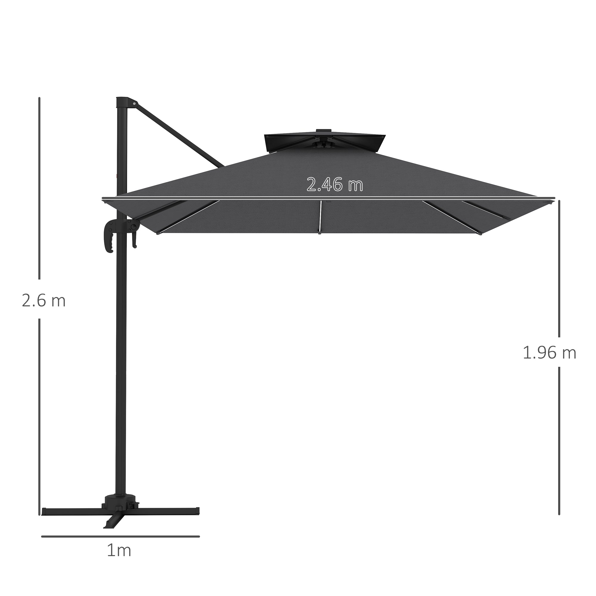 Outsunny 2.5m Cantilever Parasol with Solar Powered LED Lights, 360√Ç¬∞ Rotation, Tilt Adjustment, Crank Handle, Dark Grey