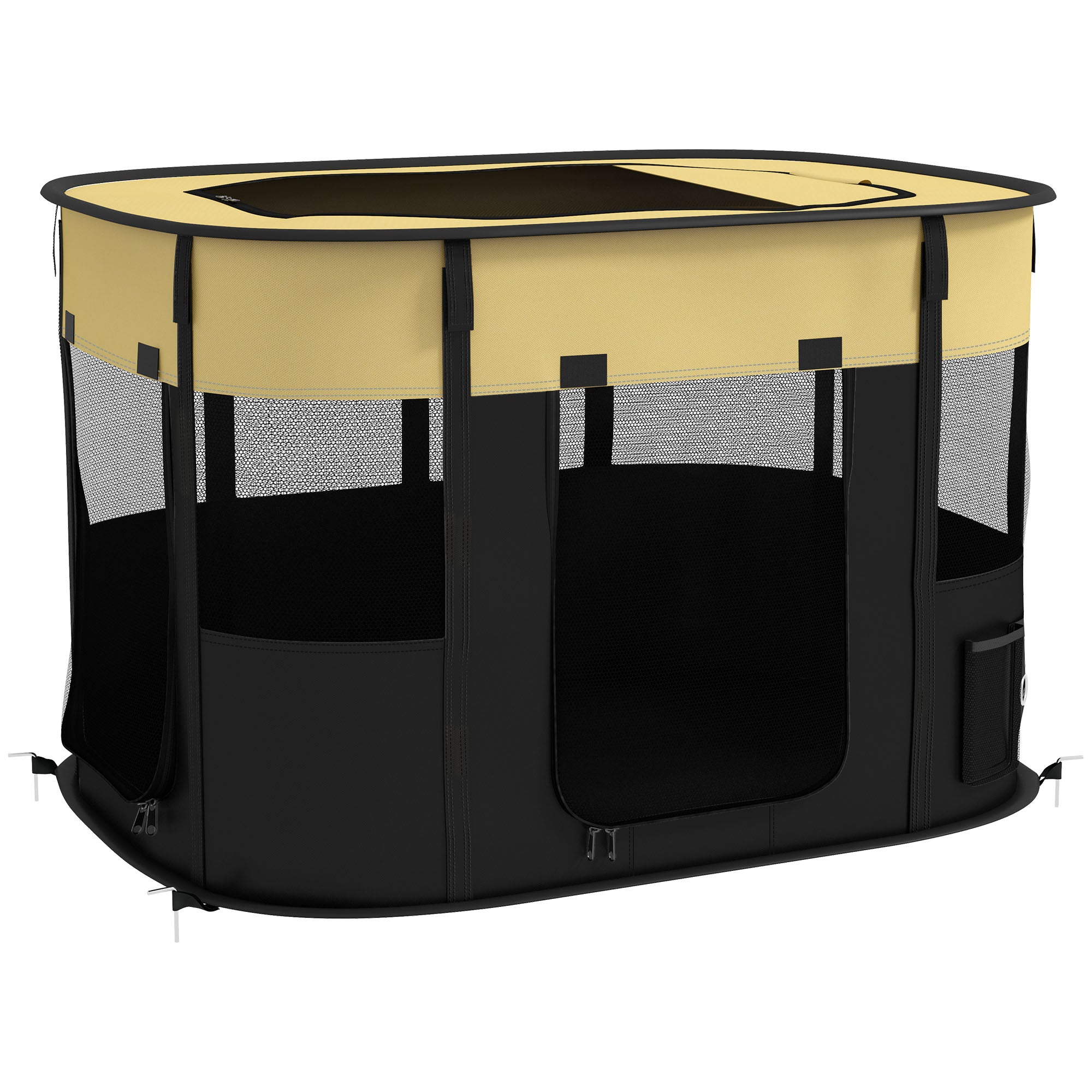 PawHut Foldable Dog Pen with Storage Bag for Indoor/Outdoor Use, Portable Pet playpen, with Ground Stakes - Yellow