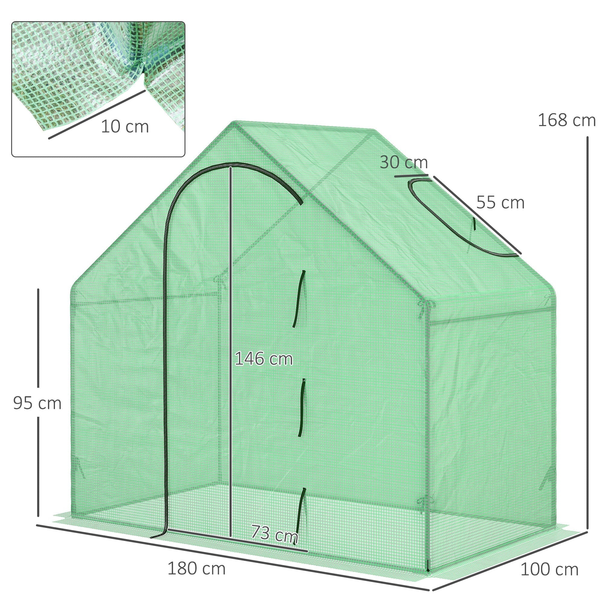 Outsunny Walk In Tomato Greenhouse Garden Outdoor Mini Greenhouse Flower Planter Steel Frame with Zipped Door & Window, PE Cover, 180 x 100 x 168CM, Green