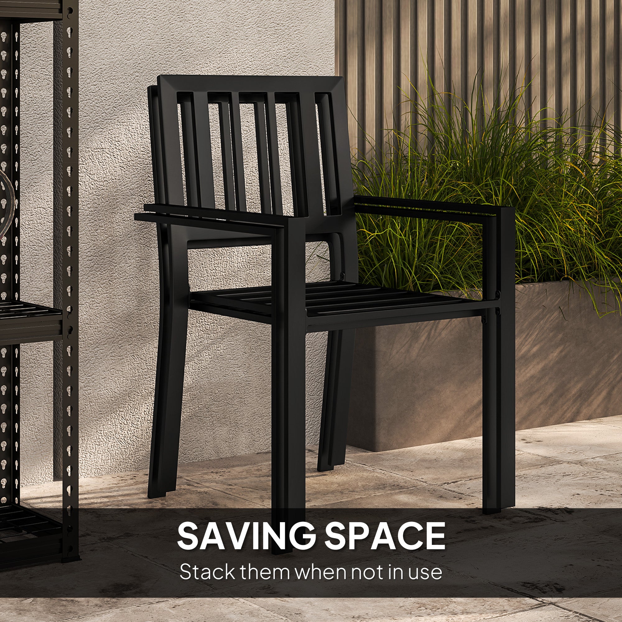 Outsunny 3 Piece Patio Bistro Set with Plastic Top, 2 Stackable Chairs, Galvanised Steel Frame, Grey