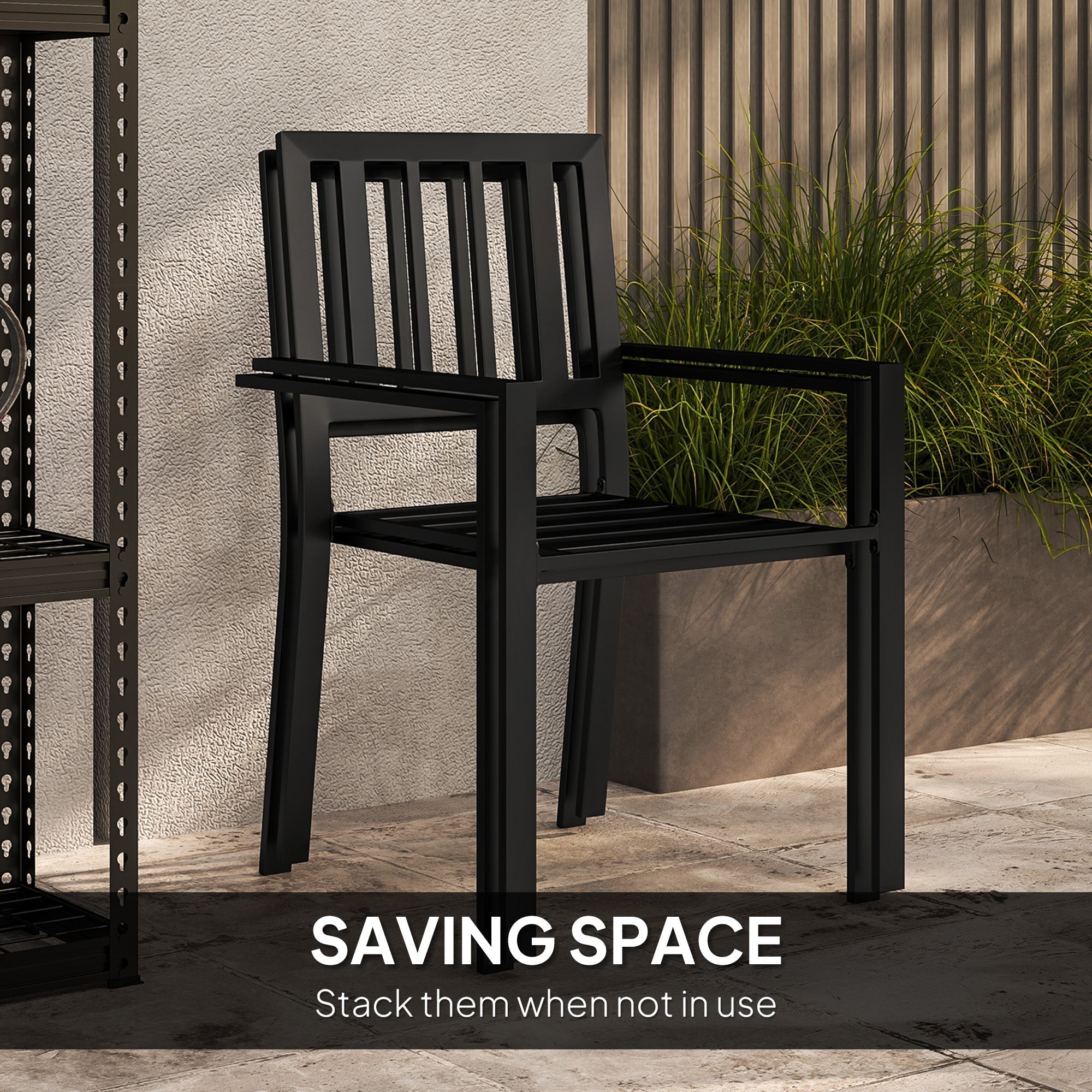Outsunny 3 Piece Patio Bistro Set with Plastic Top, 2 Stackable Chairs, Galvanised Steel Frame, Grey