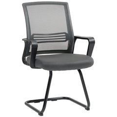 HOMCOM Padded Meeting Office Chair, Ergonomic Desk Chair No Wheels with Sled Base for Bedroom, Waiting, Reception, Dark Grey
