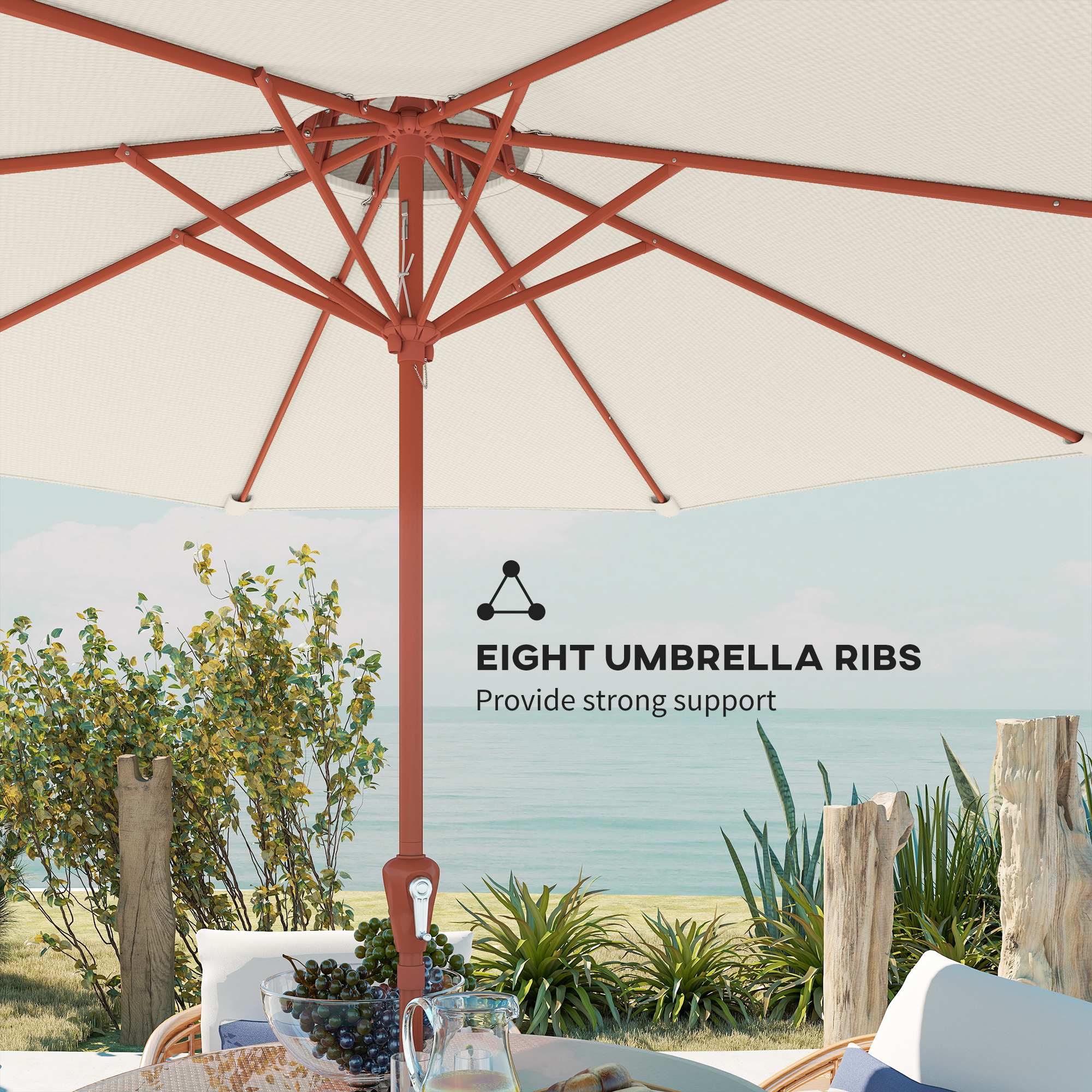 Outsunny 2.7 m Garden Parasol with Double Top Outdoor Market Table Umbrella with Crank System, Cream White