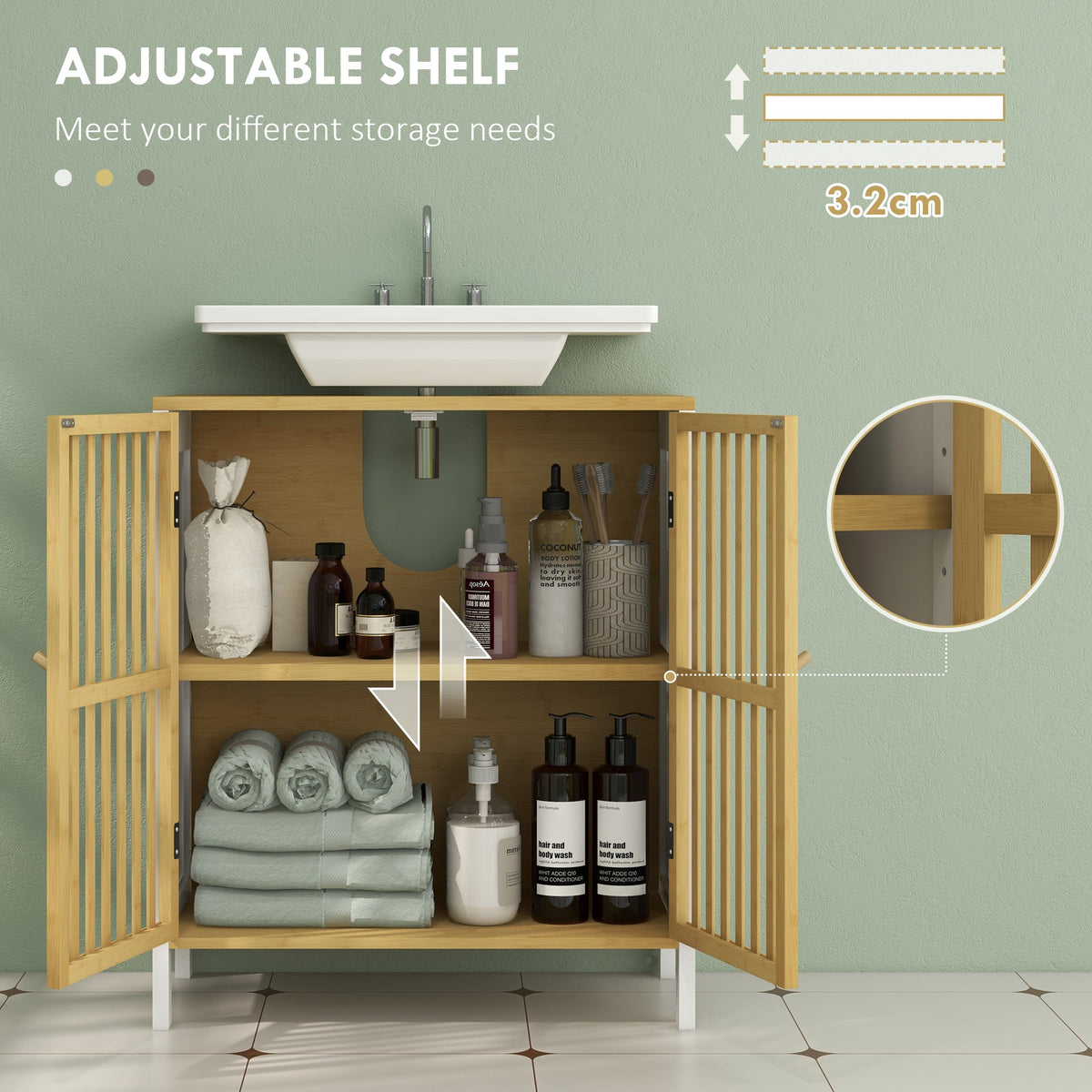 HOMCOM Bamboo-Blend Retro Cut-Out Under Sink Cabinet