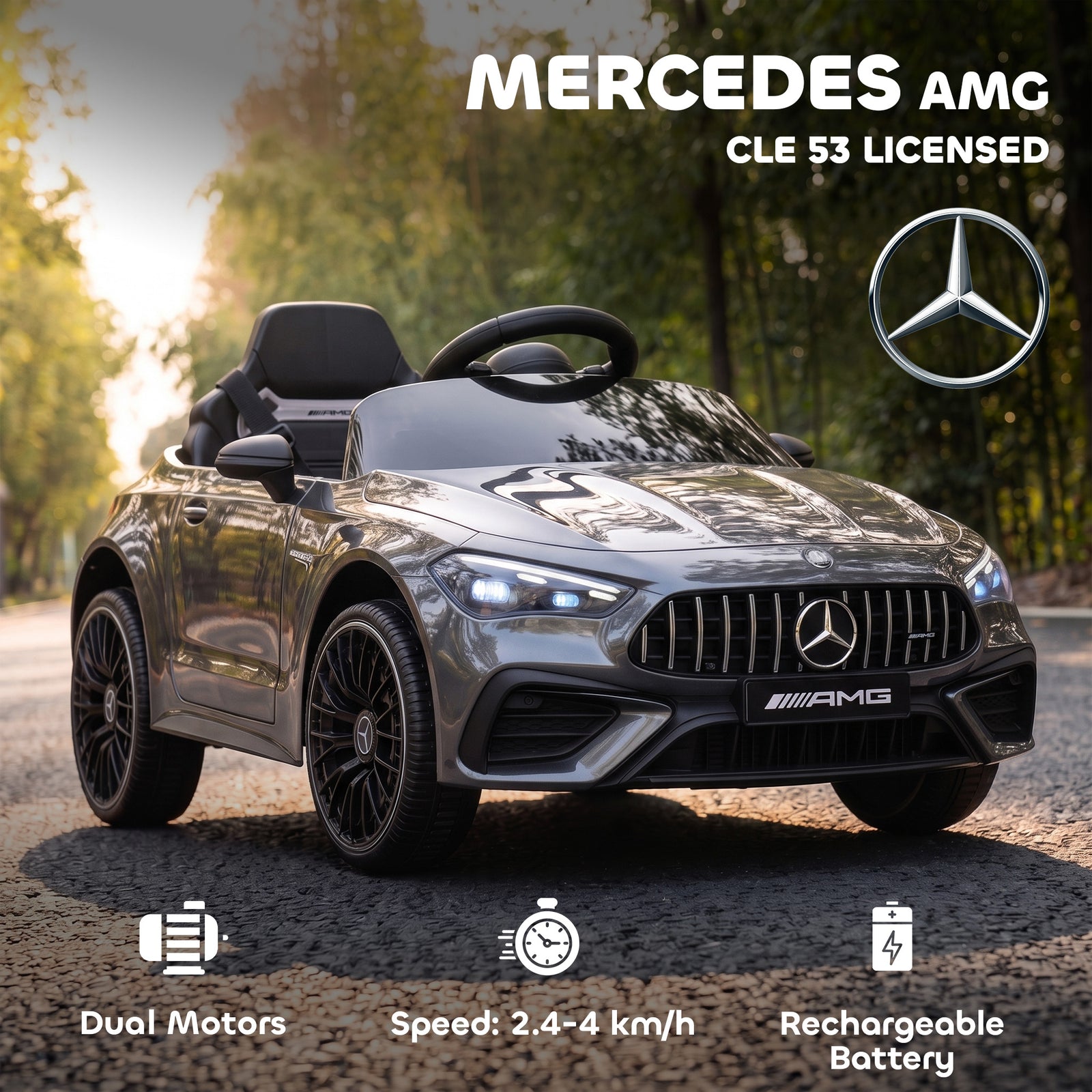 AIYAPLAY Licensed Mercedes AMG Kids Electric Car, 12V Ride On Car with Dual Motors, Remote Control for 3-6 Years, Grey