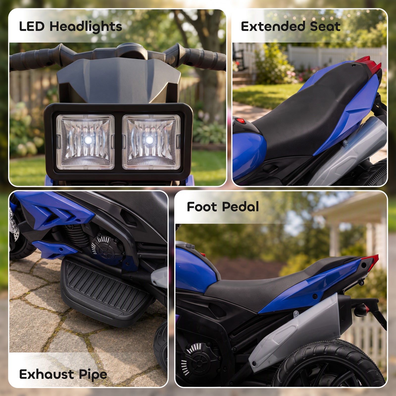AIYAPLAY Kids Electric Motorcycle Ride-On Toy, 3-Wheel Battery-Operated Motorbike with Horn, Toddler Ride On Bike, Blue