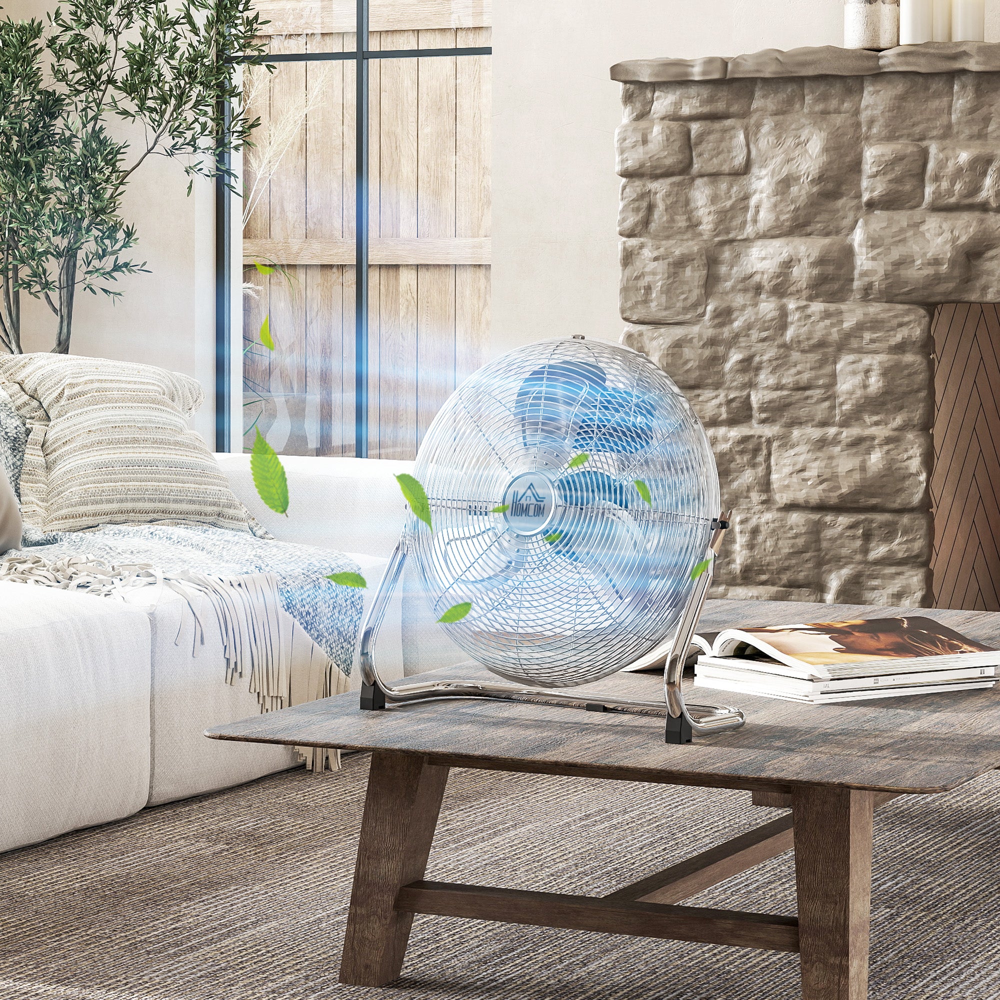 HOMCOM Metal Floor Fan with 3 Speeds & 120√Ç¬∞ Adjustable Tilt - Silver Tone