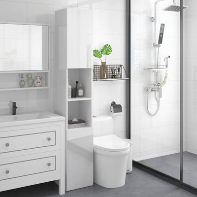 kleankin Freestanding Bathroom Cabinet, High Gloss Storage Cabinet with Doors and Adjustable Shelves, 30 x 30 x 181.5 cm, White