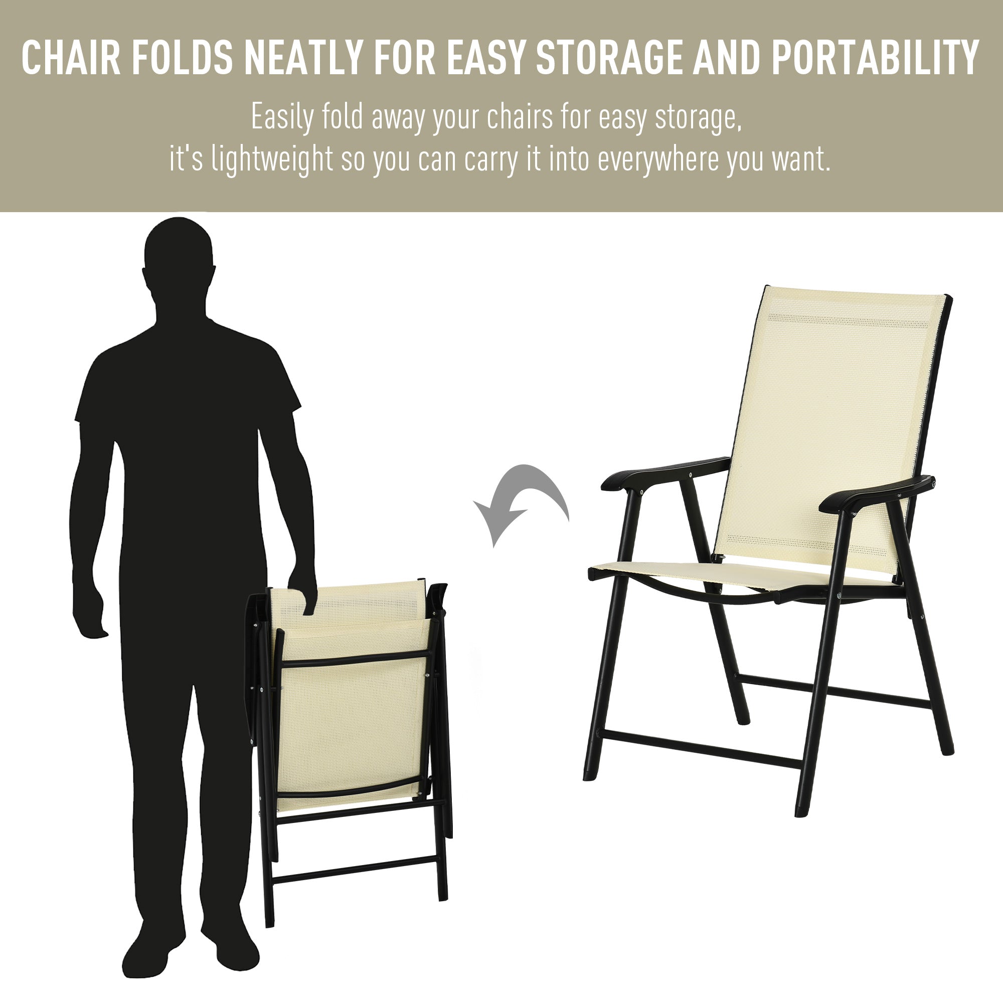Outsunny Set of Four Folding Garden Chairs - Beige