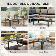 Outsunny Outdoor Side Table, Rectangular Patio Coffee Side Table with Steel Frame and Slat Tabletop for Garden, Balcony, Grey