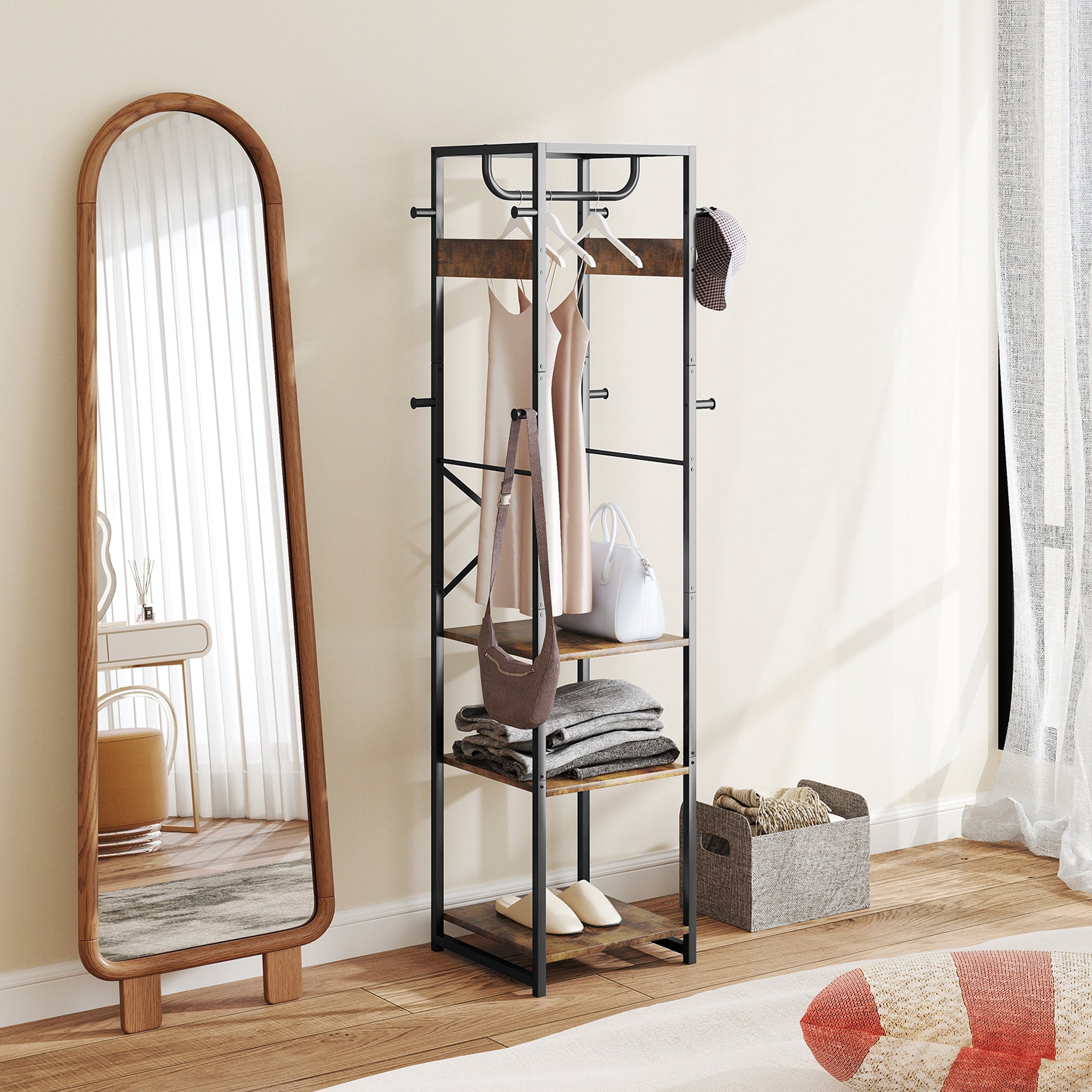 HOMCOM Multi-Storage Clothes Rack - Brown/Black