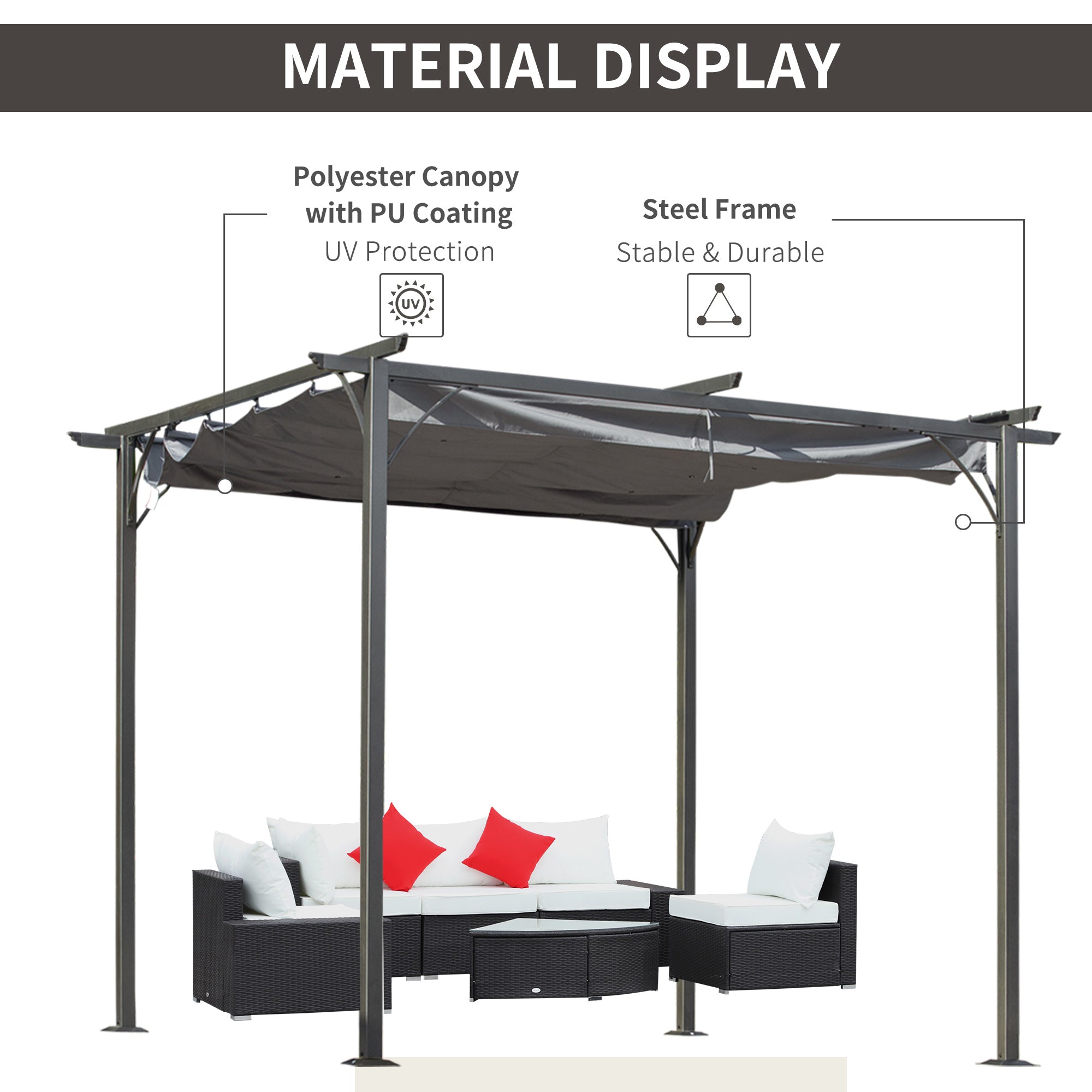 Outsunny 3 x 3(m) Metal Retractable Pergola, Garden Gazebo Metal Pergola Canopy Outdoor Sun Shade Shelter for Party BBQ, Grey