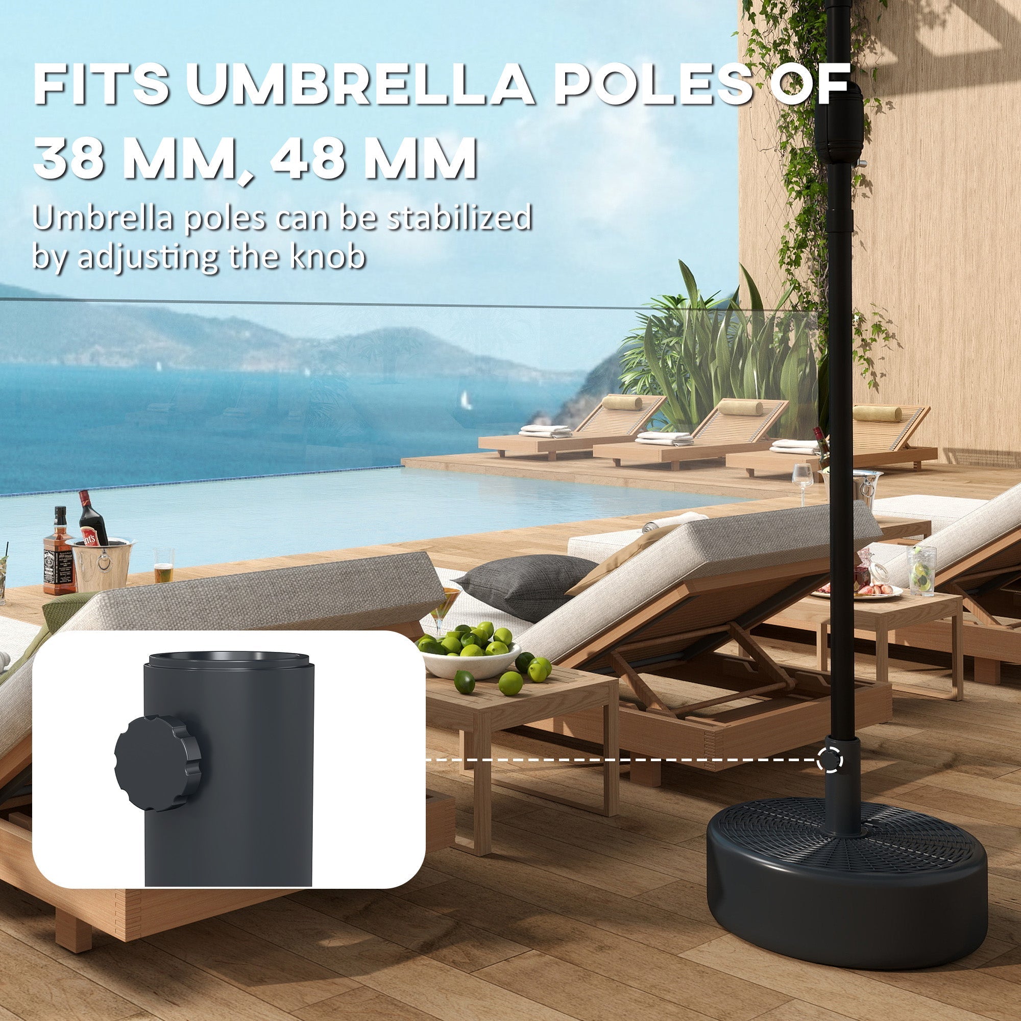 Outsunny Patio Umbrella Base 22kg Sand Filled Garden Parasol Stand forfor 38mm/48mm Poles, Black