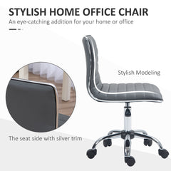HOMCOM Armless Task Desk Chair, Swivel Office Chair with Faux Leather, Adjustable Seat Height, Chrome Base, Wheels for Home, Dark Grey