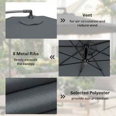 Outsunny 3m Overhanging Parasol, with Base, Weights and Cover - Dark Grey