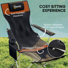 Outsunny Set of 2 Reclining Folding Camping Chair w/ Detachable Footrest, Storage Bag, Cup Holder & Headrest, Lightweight