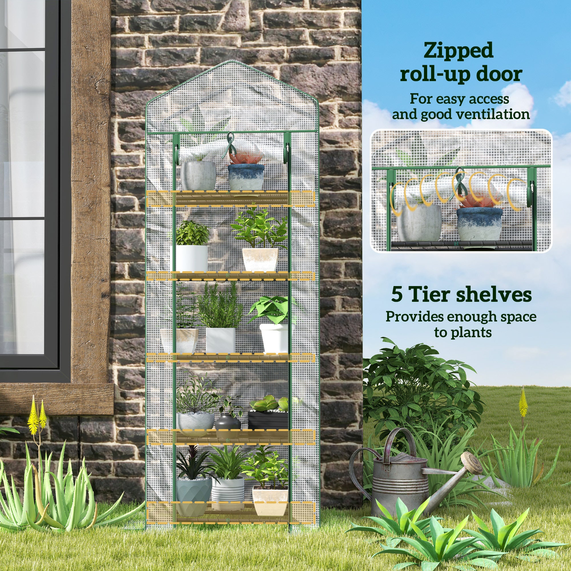 Outsunny 193cm Five Shelf Mini Greenhouse - White
