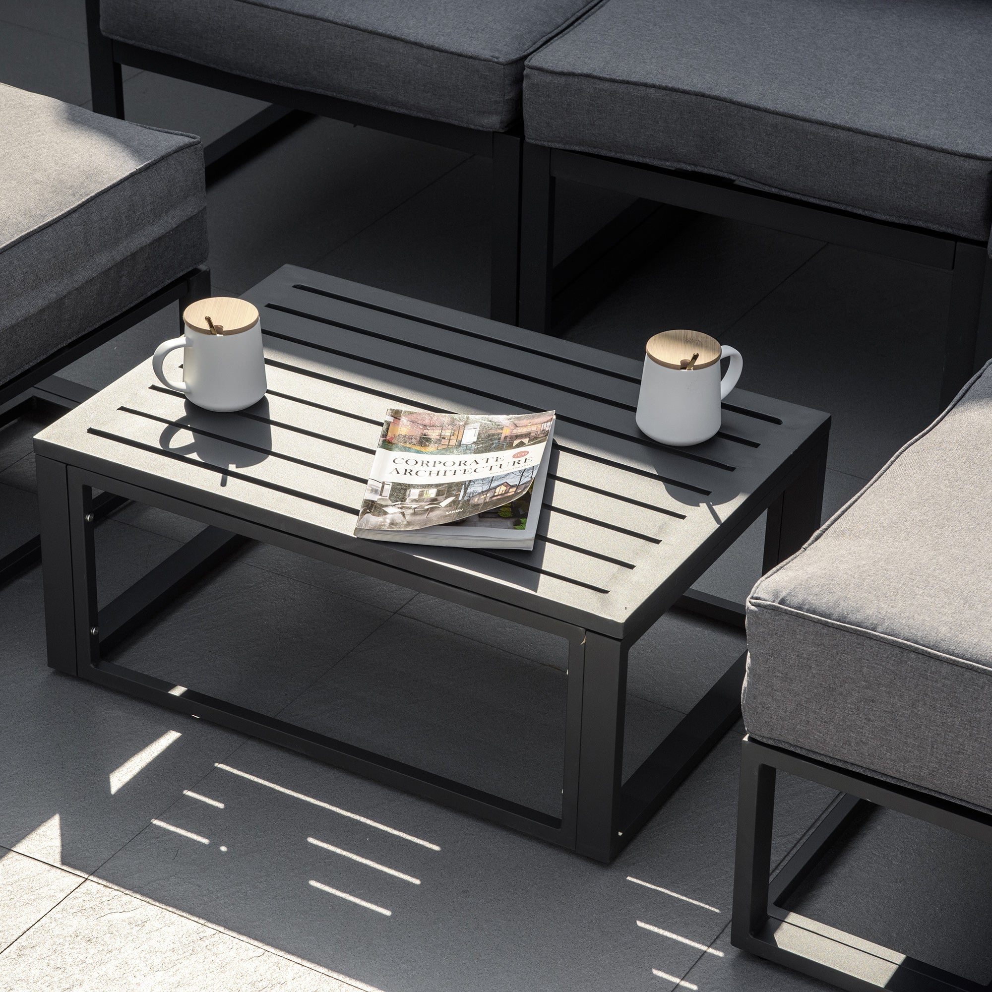 Outsunny Garden Daybed, 6 Piece Outdoor Sectional Sofa Set, Aluminum Patio Conversation Furniture Set with Coffee Table, Footstool and Cushions, Grey