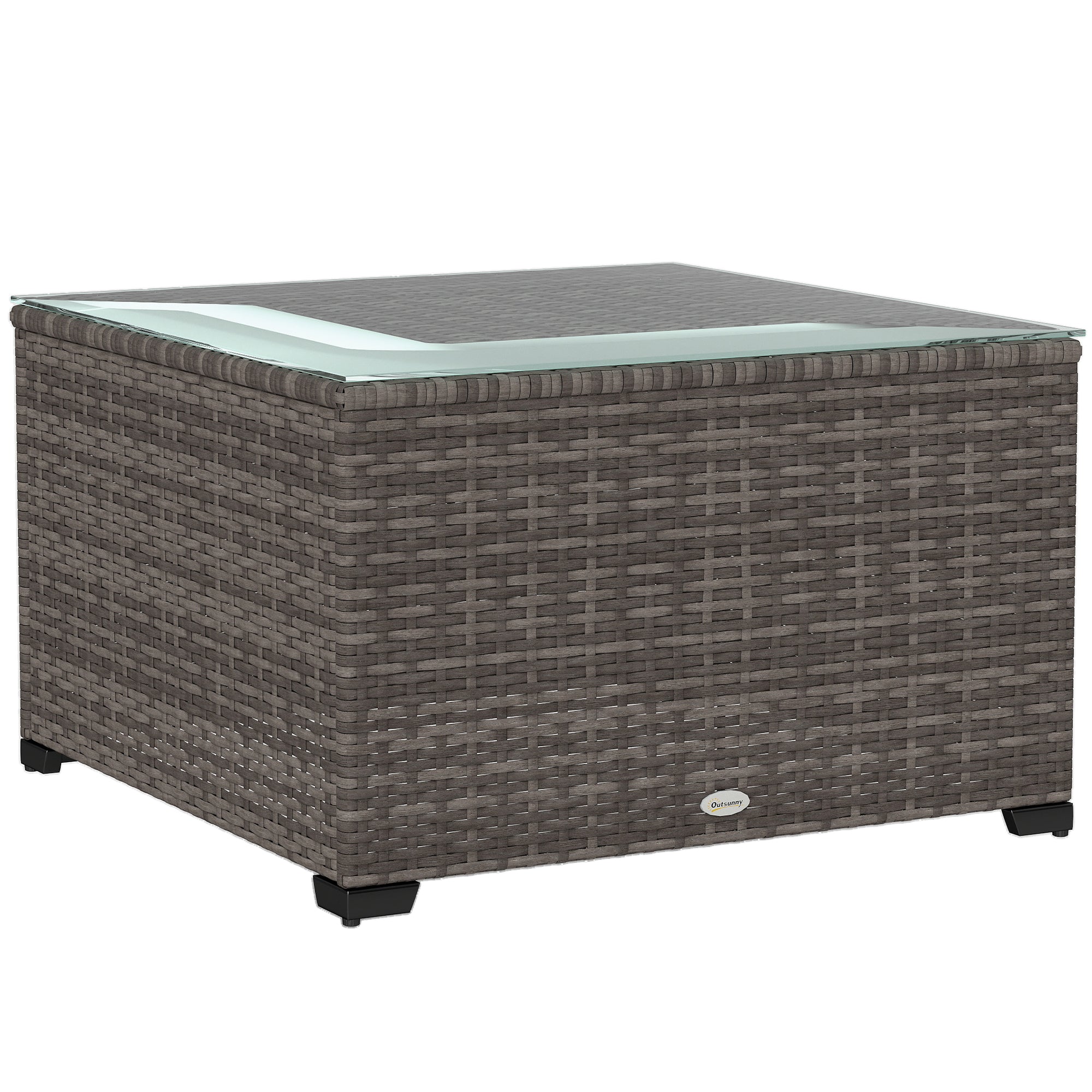 Outsunny 62 x 62cm Glass-Top Rattan Side Table - Dark Grey