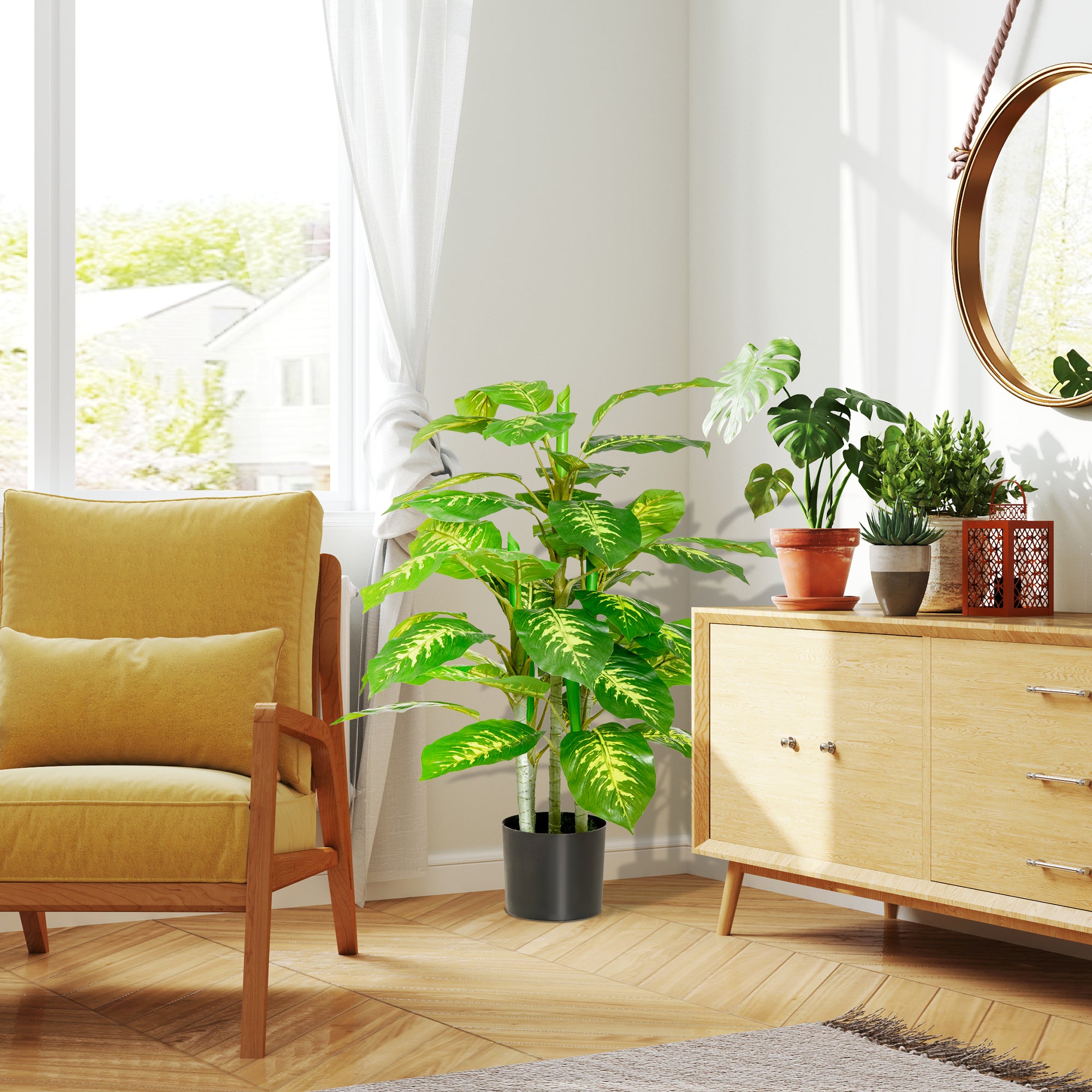 HOMCOM Faux Rose Plants, with Pots