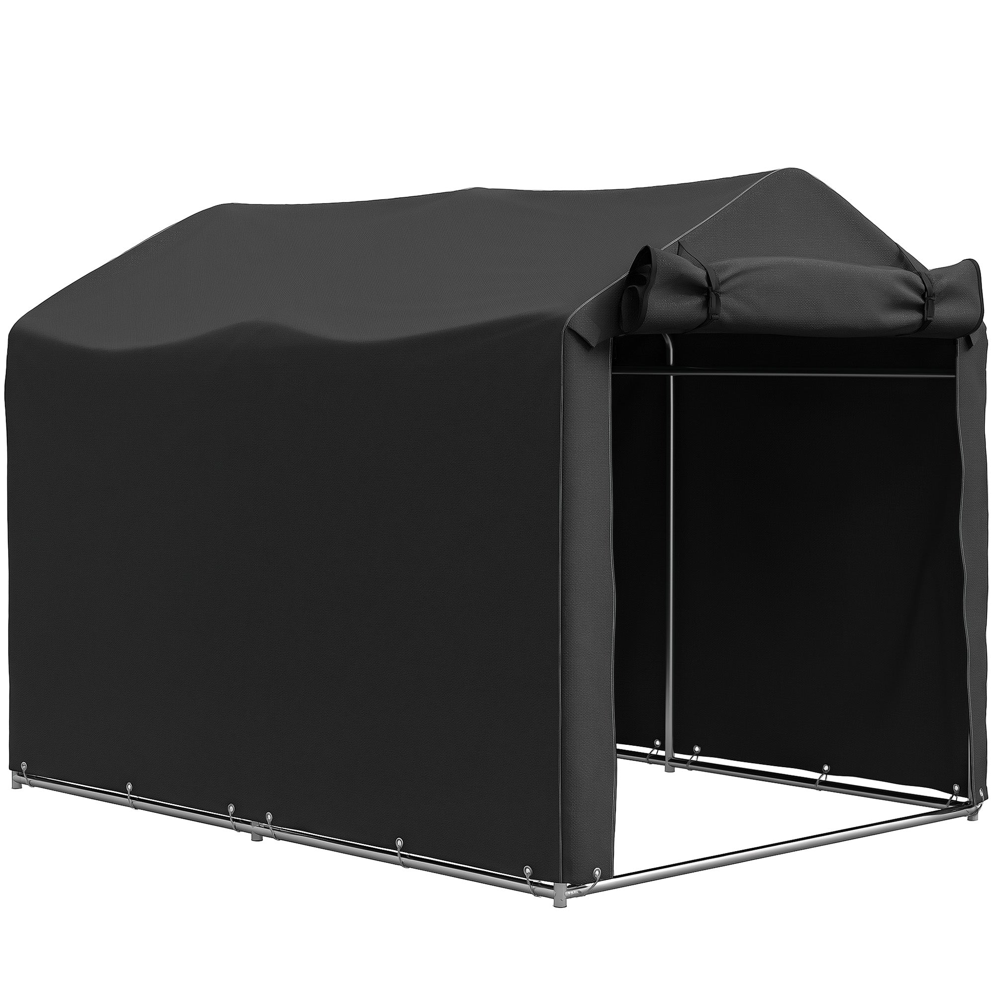 Outsunny 2.2 x 1.6 m Garden Storage Tent, Waterproof Anti-UV Bike Tent with Roll-up Zipper Door, Galvanised Outdoor Storage Shelter Carport for Bike, Motorbike, Garden Tools, Black