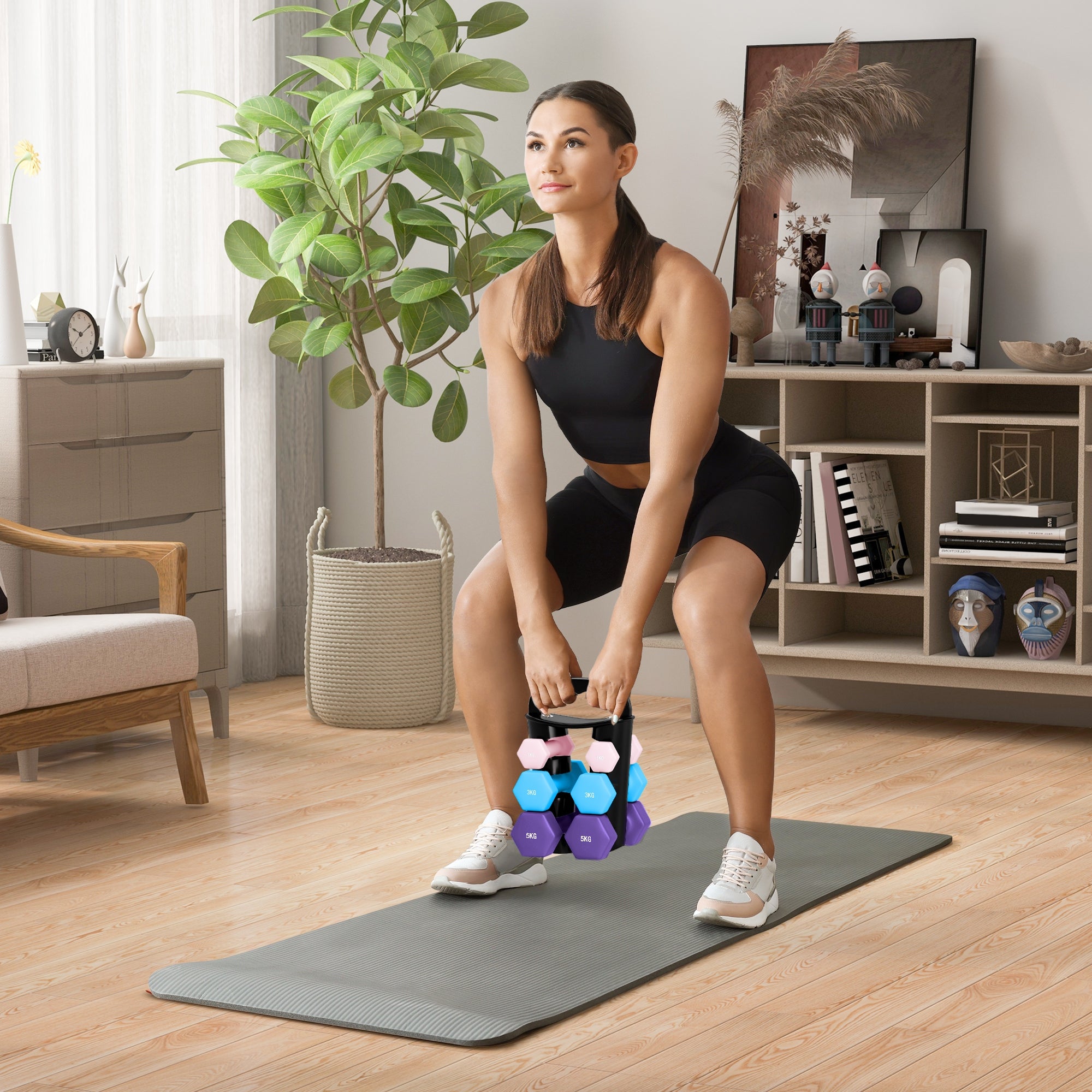 SPORTNOW Dumbbells Set with Storage Rack, 2 x 1kg, 2 x 3kg, 2 x 5kg, Pink