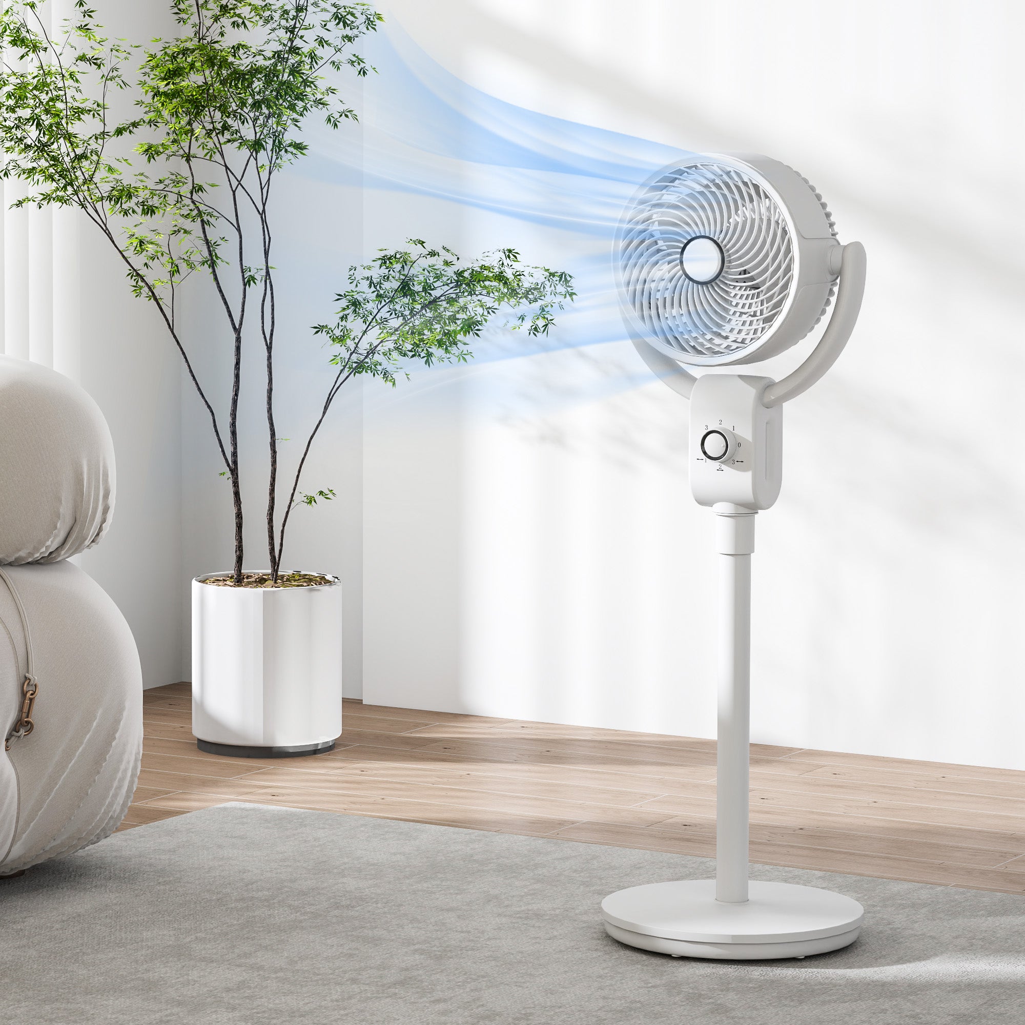 HOMCOM Pedestal Air Circulation Fan with Oscillating, White