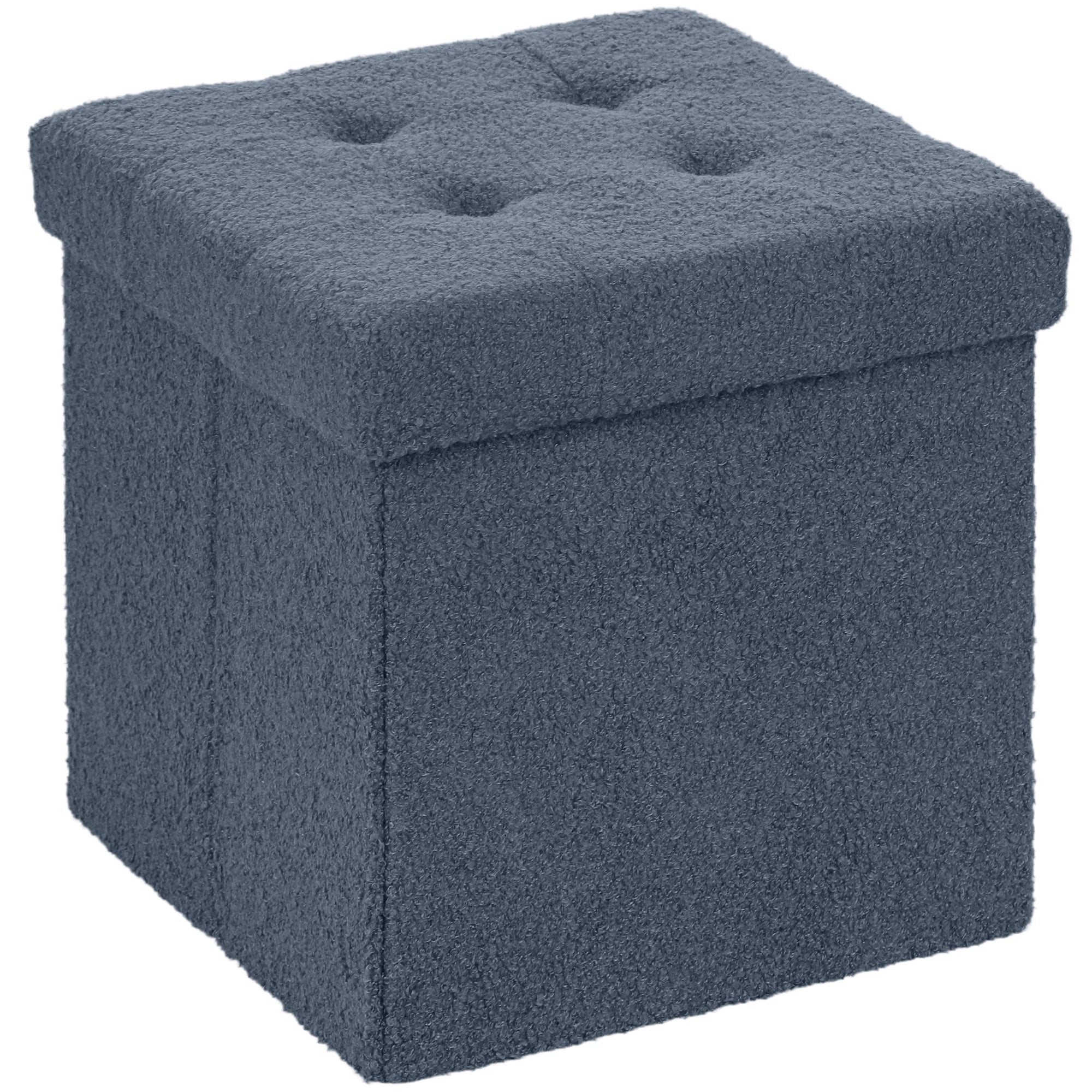 HOMCOM Foldable Sherpa Fleece Storage Ottoman - Blue