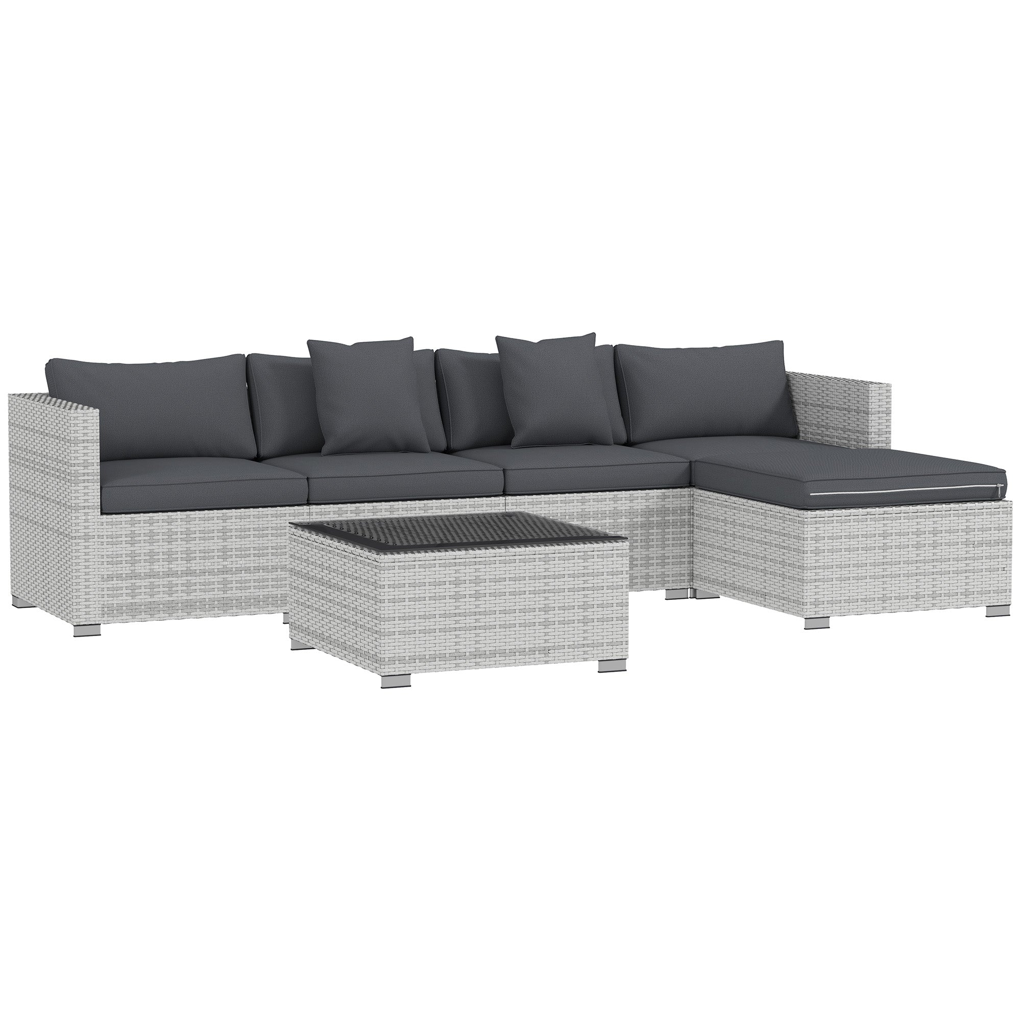 Outsunny 6 Pieces Rattan Corner Sofa Set - Mixed Grey
