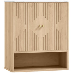 HOMCOM Bathroom Wall Cabinet with Adjustable Shelf - Oak