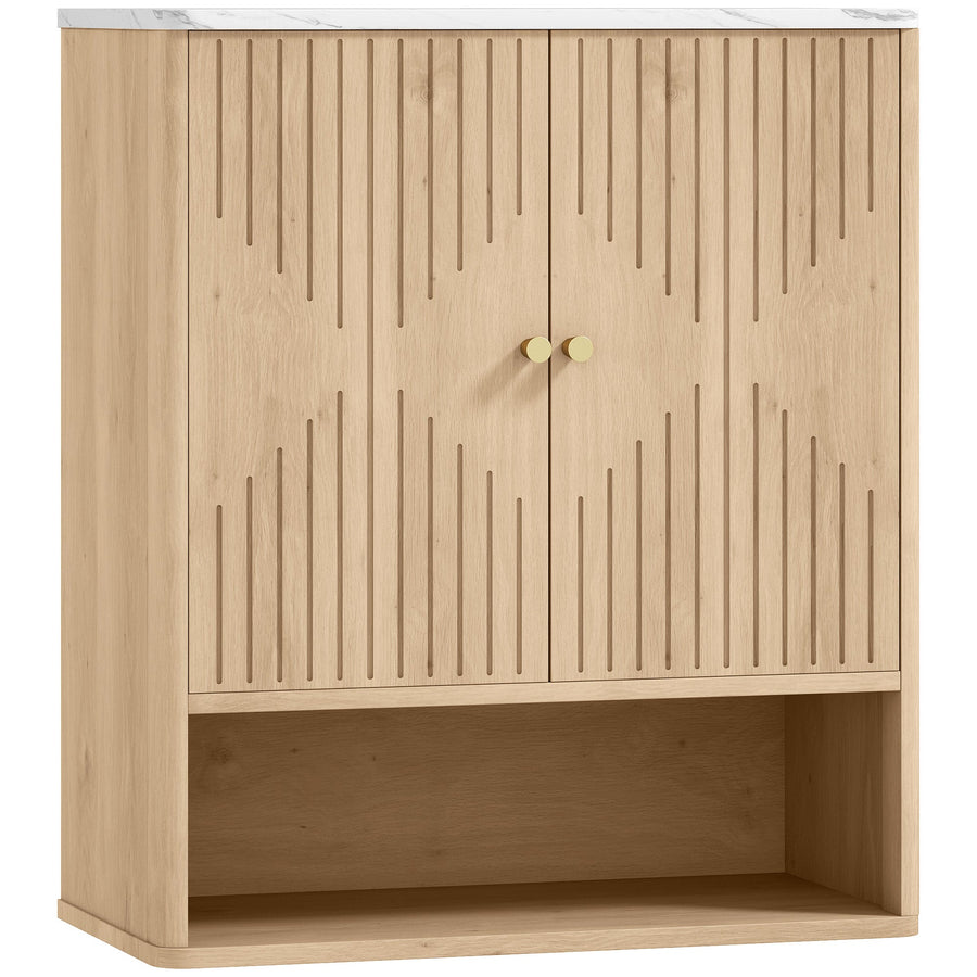 HOMCOM Bathroom Wall Cabinet with Adjustable Shelf - Oak