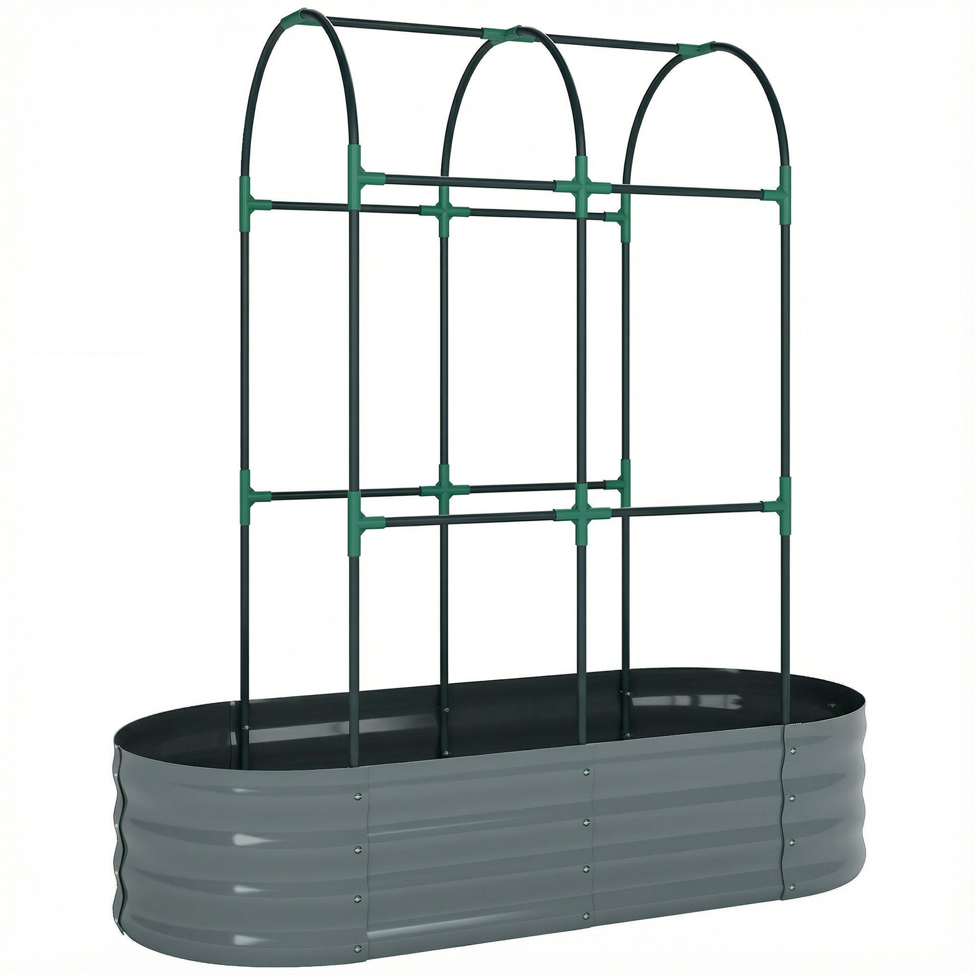 Outsunny Galvanised Raised Garden Bed with Arched Trellis, 4 x 2 x 4.6ft Metal Raised Bed for Garden with Open Bottom, Dark Grey