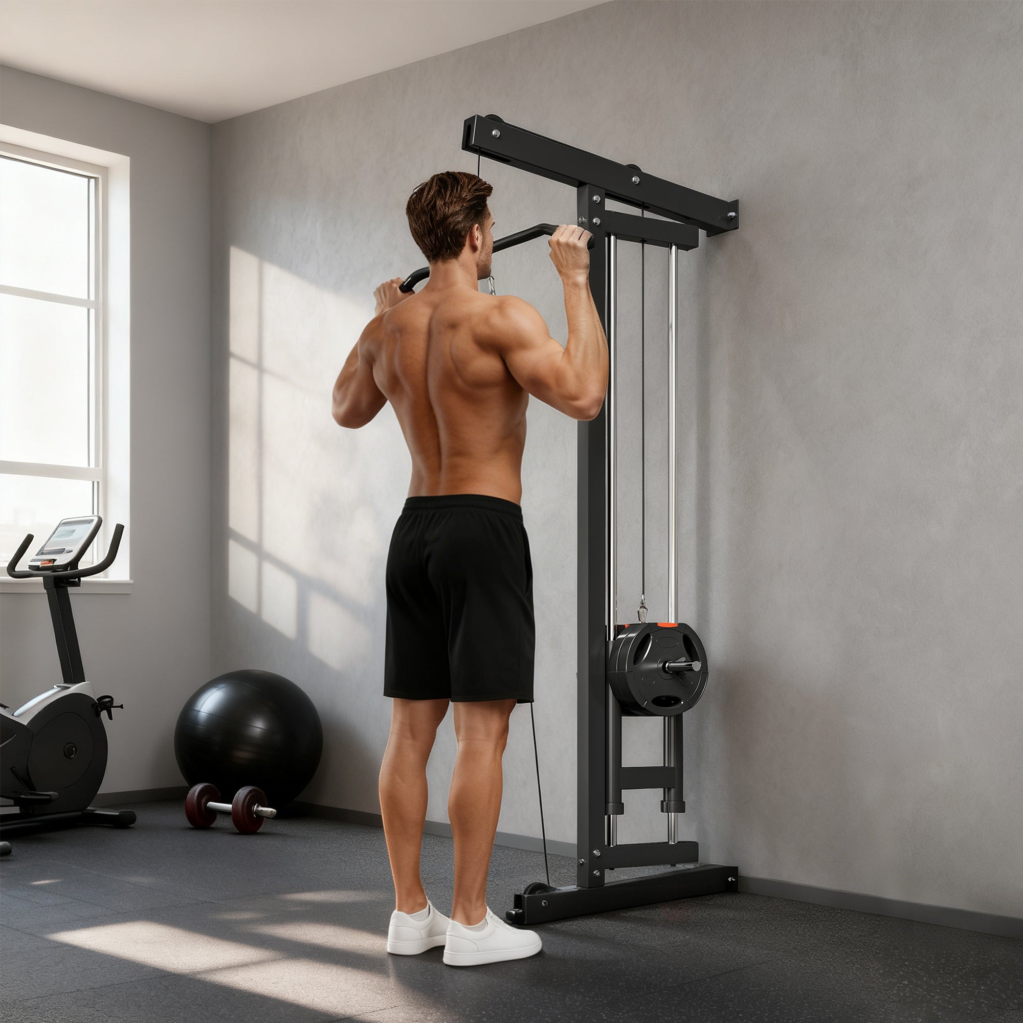 SPORTNOW Wall Mounted Lat Pull Down Machine, Crossover Cable Machine with High & Low Pulleys for Home Gym Full Body Workout