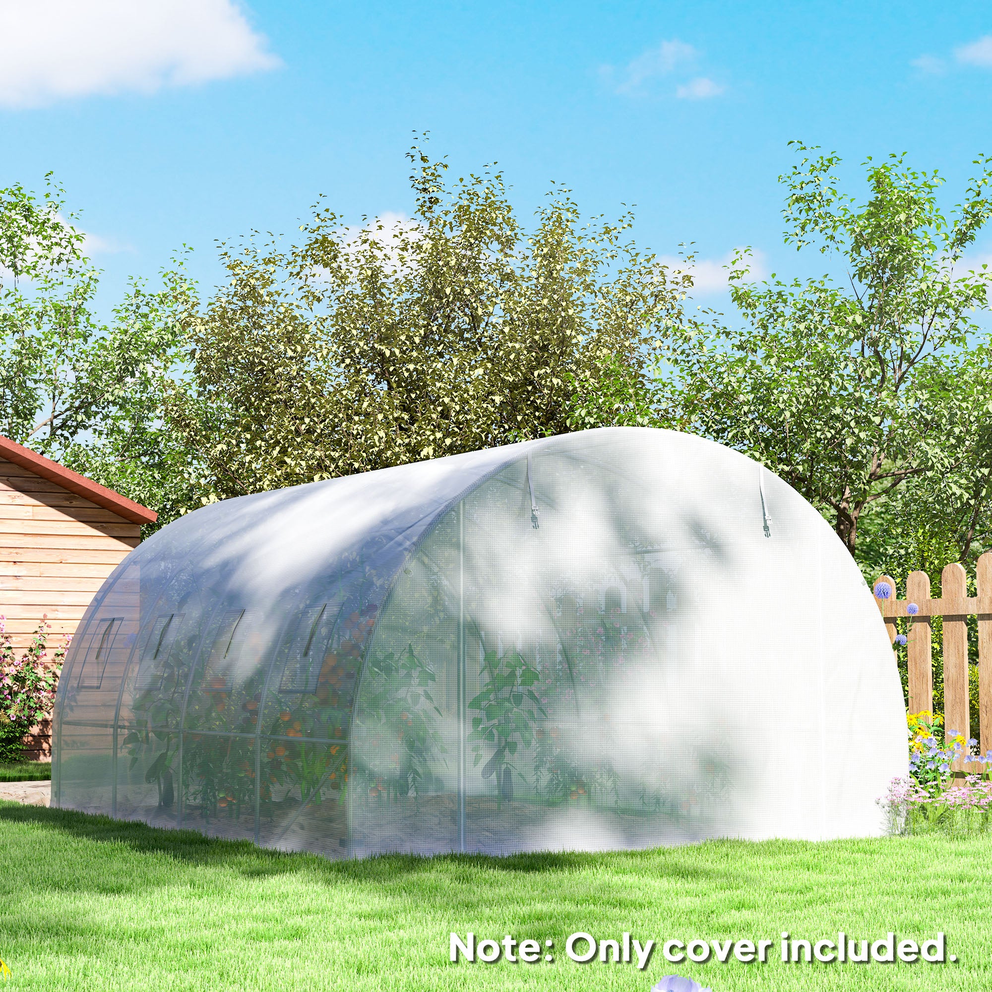 Outsunny 4 x 3 x 2m Greenhouse Replacement Cover ONLY Winter Garden Plant PE Cover for Tunnel Walk-in Greenhouse with Roll-up Windows Door Outdoor, White