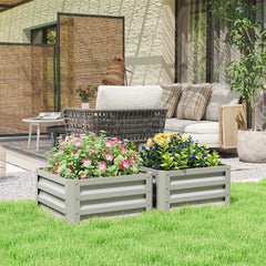 Outsunny Set of Two 60 x 60cm Steel Planter Boxes - Light Grey