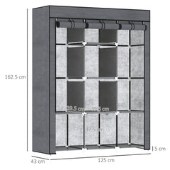 HOMCOM Fabric Wardrobe, with Rails and Shelves - Dark Grey