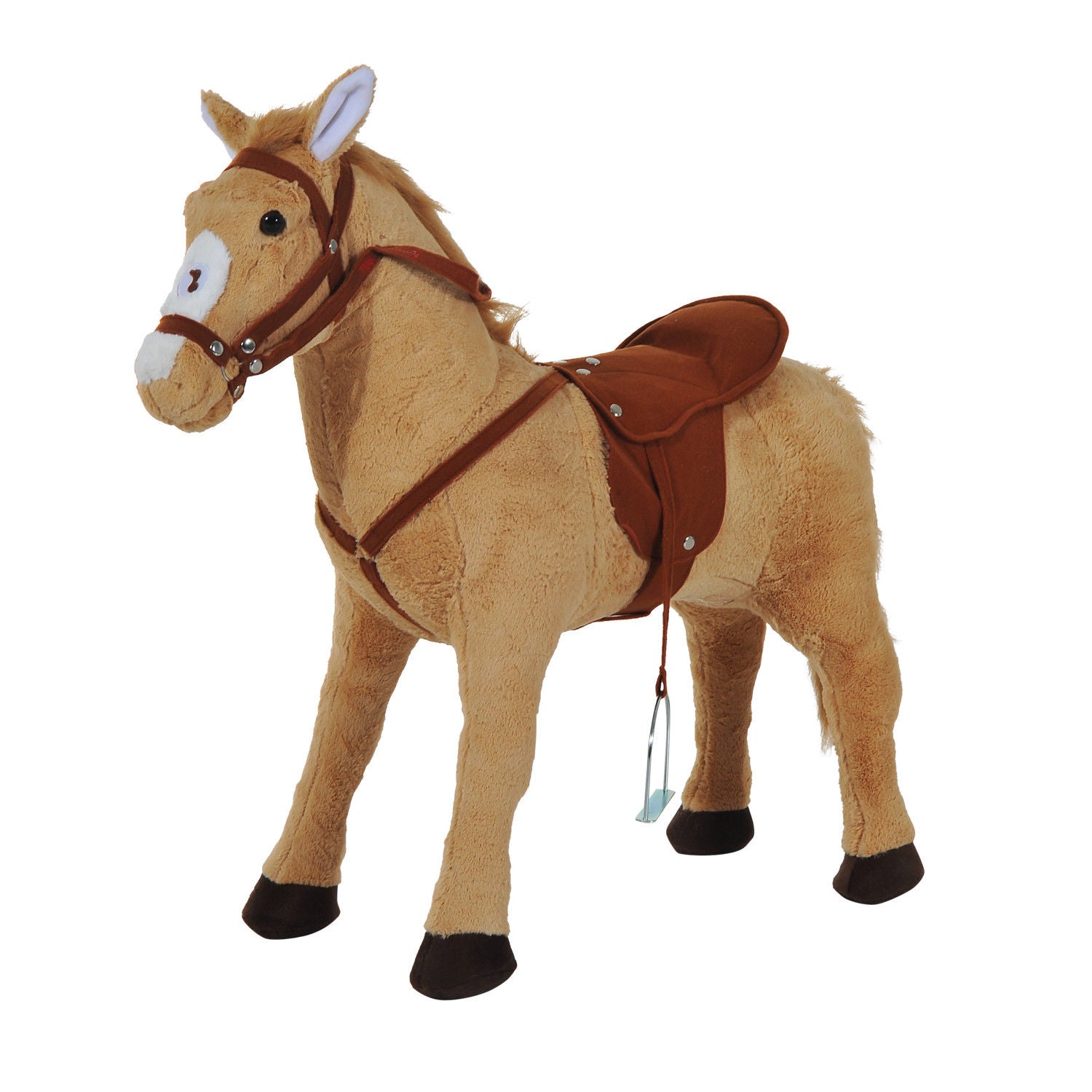 HOMCOM Kids Ride On Standing Horse Cuddly Toy Children Plush Soft Pony Gift w/ Neigh Sound or 2 Years and Up Beige