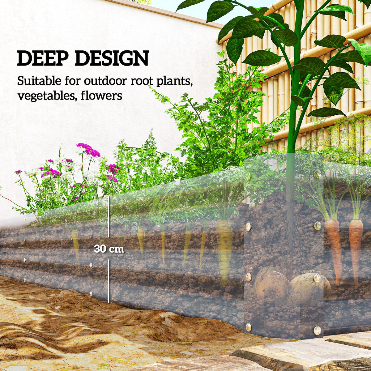 Outsunny 240 x 120cm Galvanised Steel Open Planter - Silver